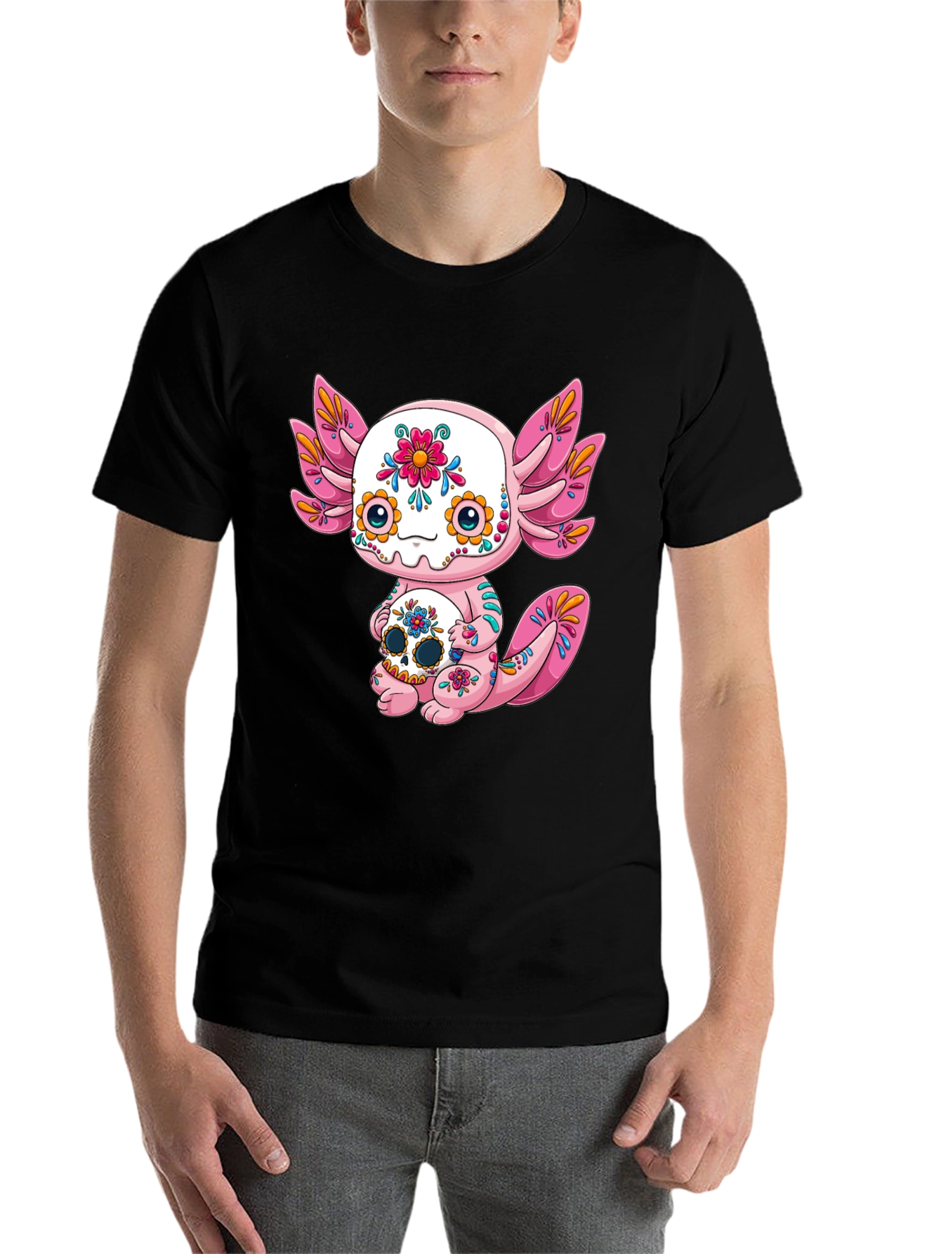 Black Axolotl Sugar Skull Graphic Tee view 7
