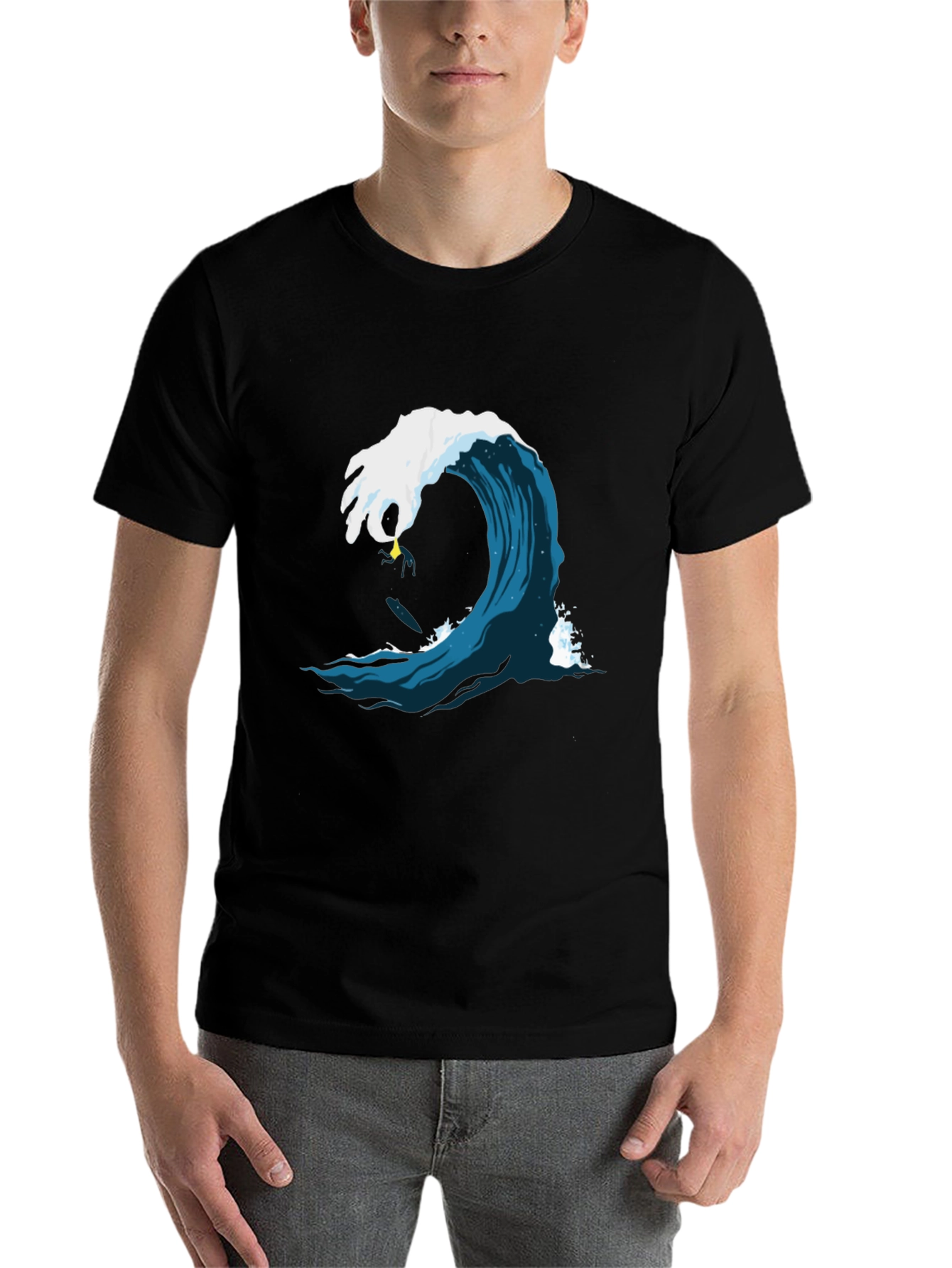 Black Surfer Wave Graphic Tee - Black Cotton Shirt view 7
