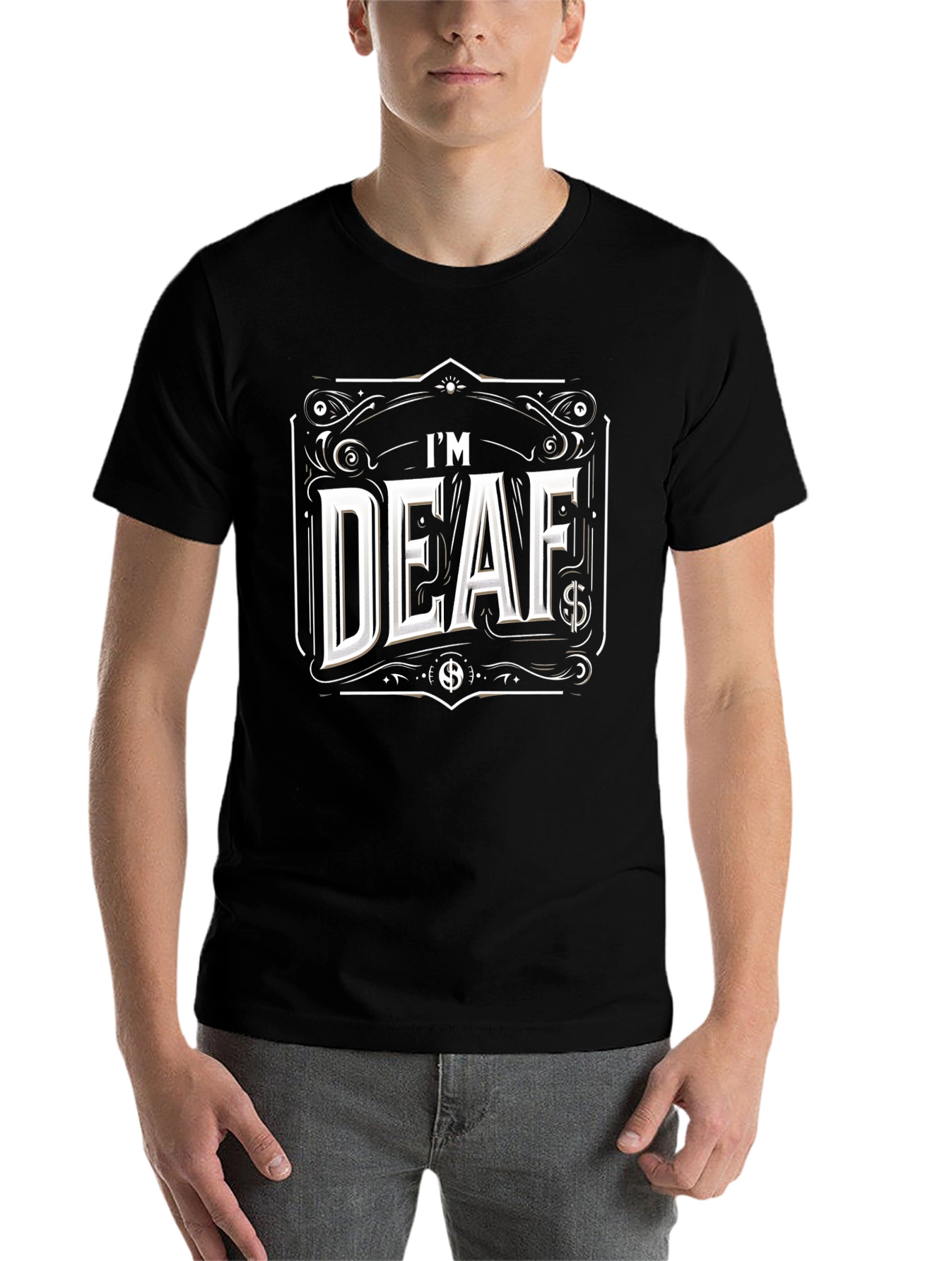 Black I'm Deaf Graphic T-Shirt - Black Cotton Tee view 7