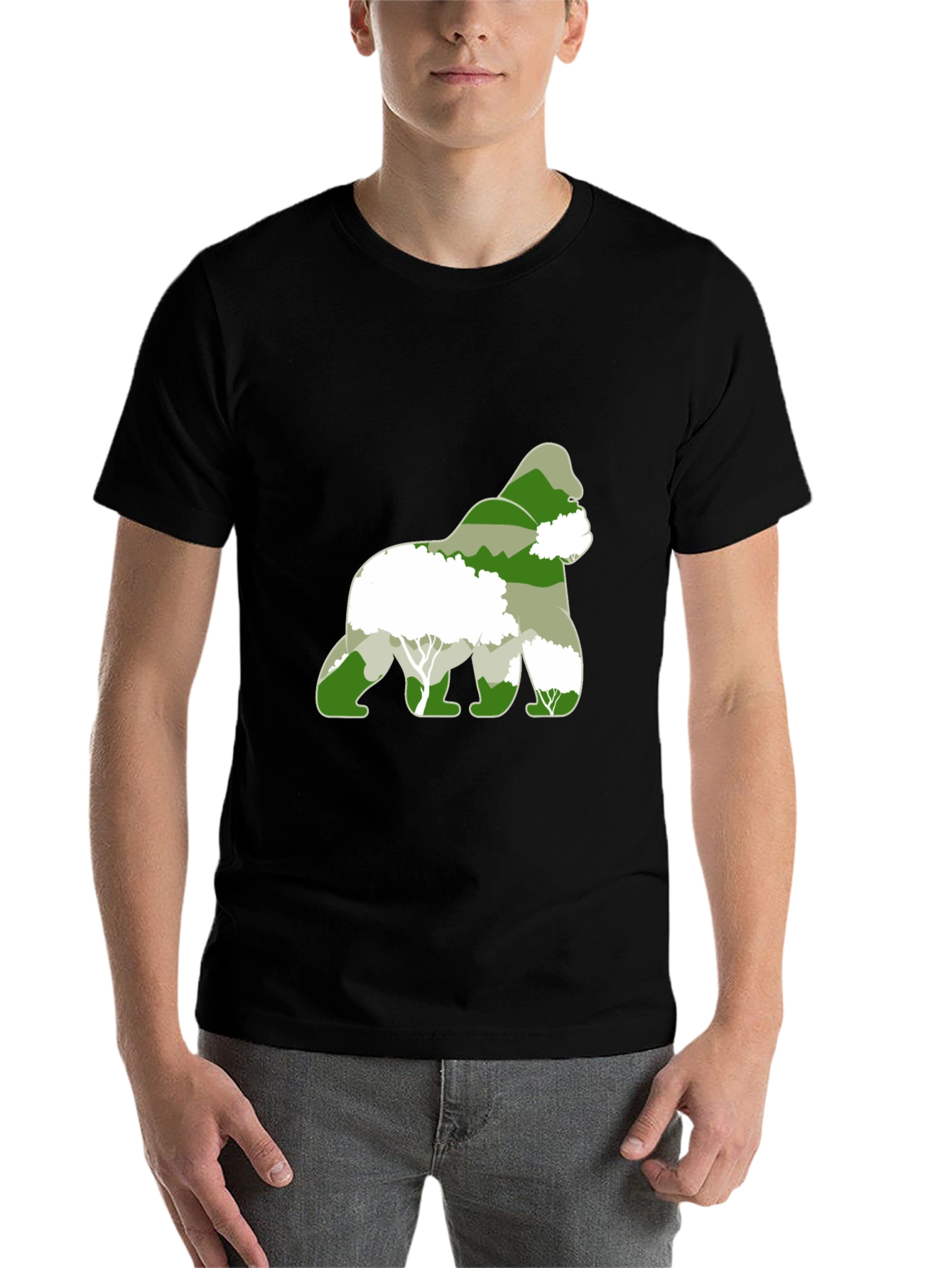 Black Gorilla Forest Graphic T-Shirt - Eco Friendly Design view 7