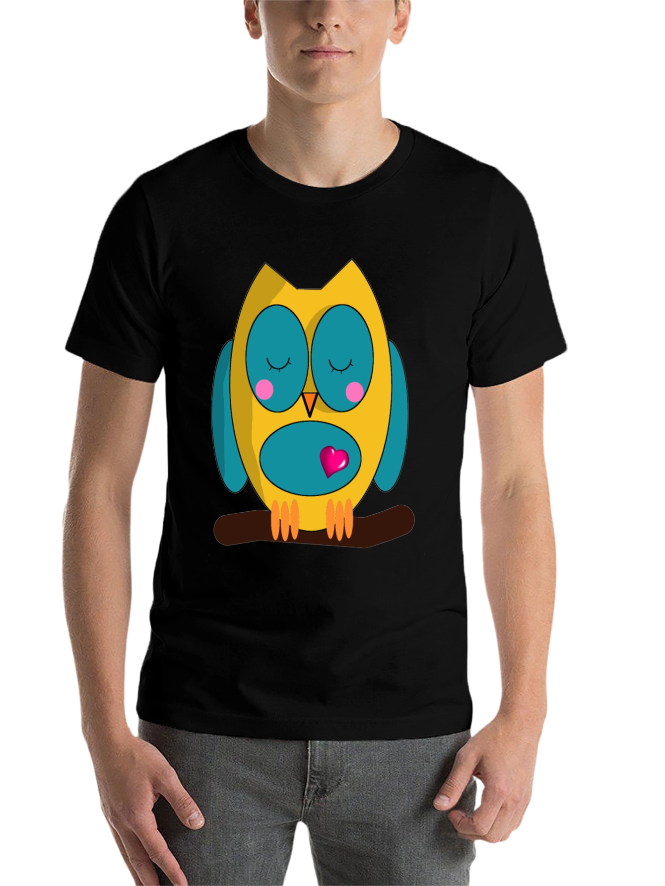 Black Cute Owl Graphic Tee - Black Cotton Blend Shirt view 7