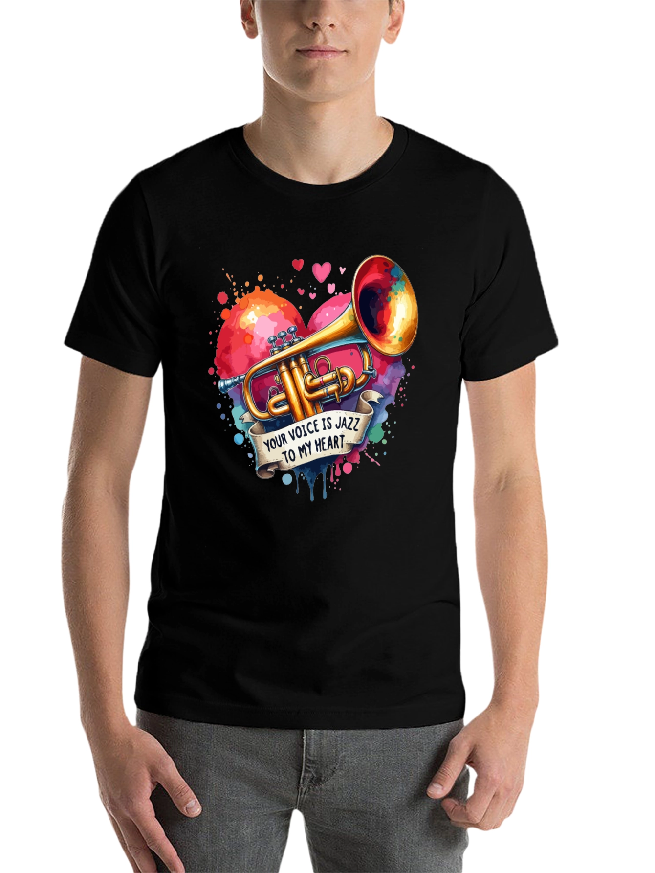 Black Jazz Heart Trumpet Graphic Tee view 7