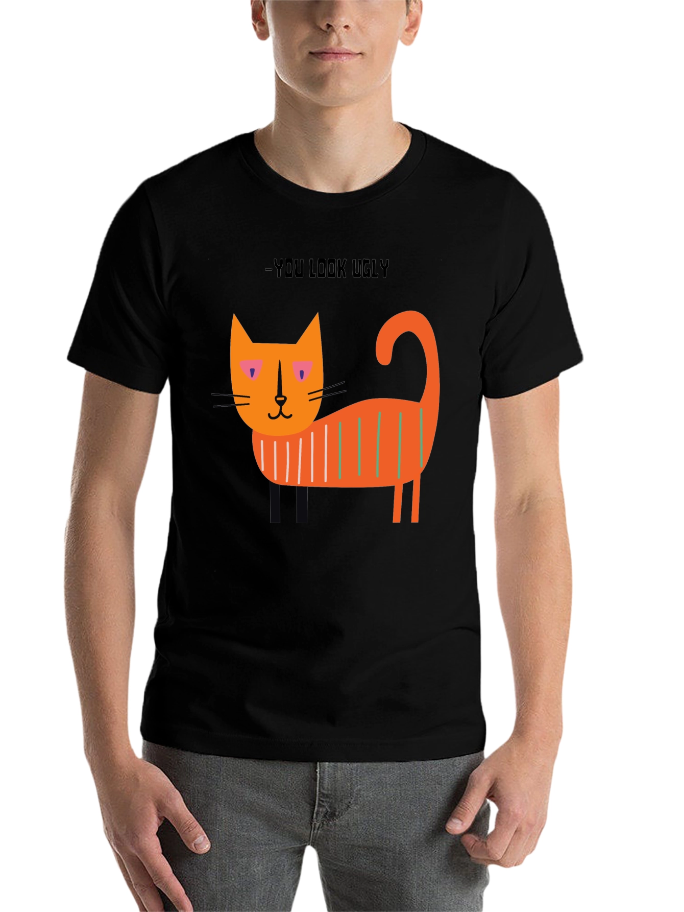Black Ugly Cat Graphic T-Shirt - Black view 7