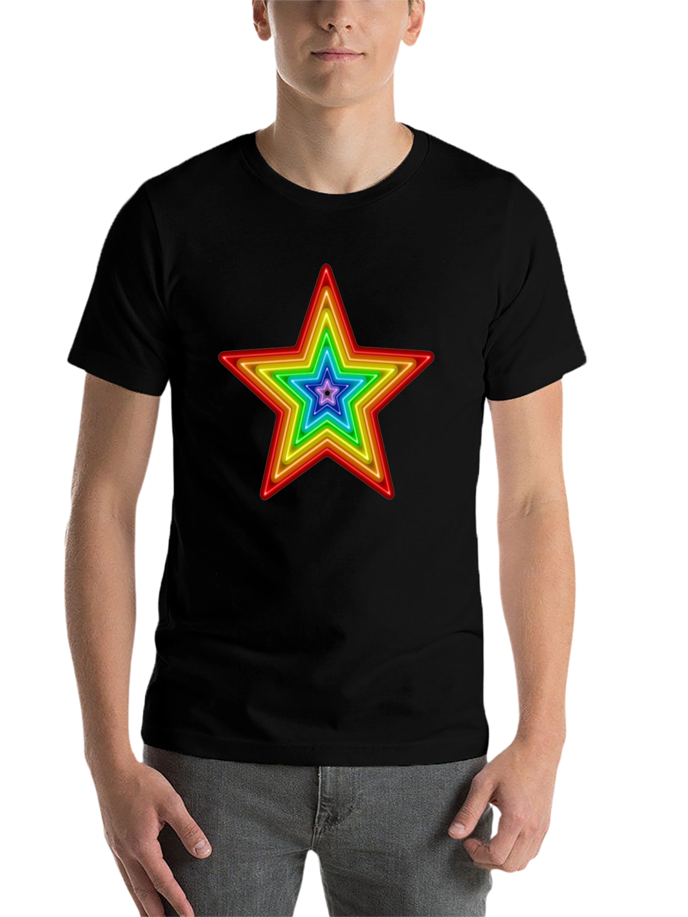 Black Rainbow Star Graphic Print T-Shirt view 7