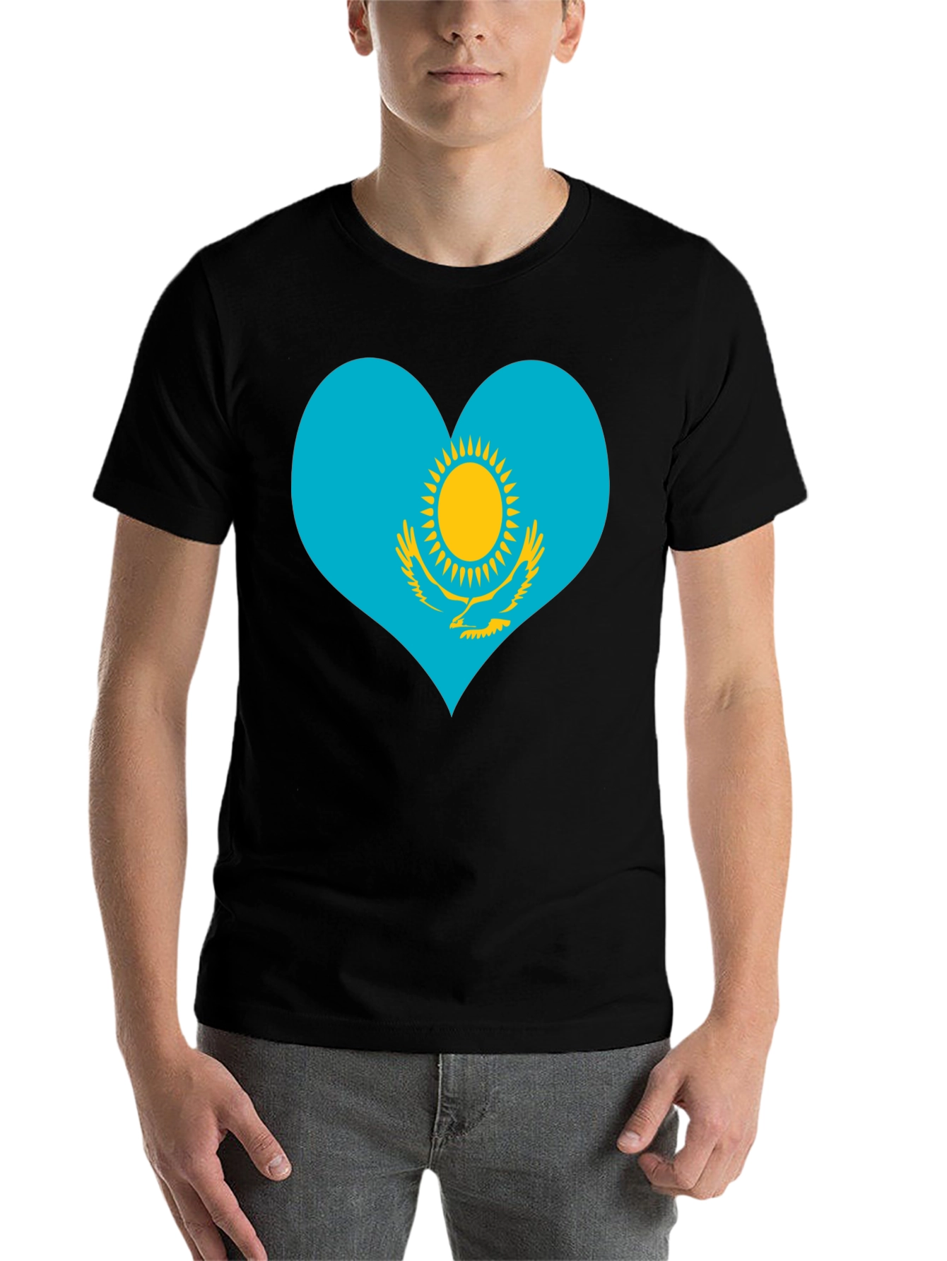 Kazakhstan Heart Flag Graphic Tee - Black - 7