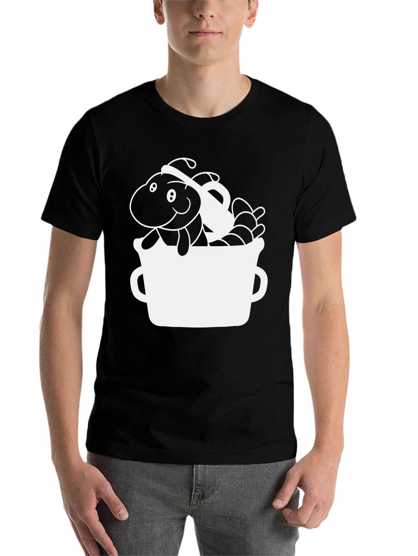 Black Cute Worm in a Mug Graphic T-Shirt view 7
