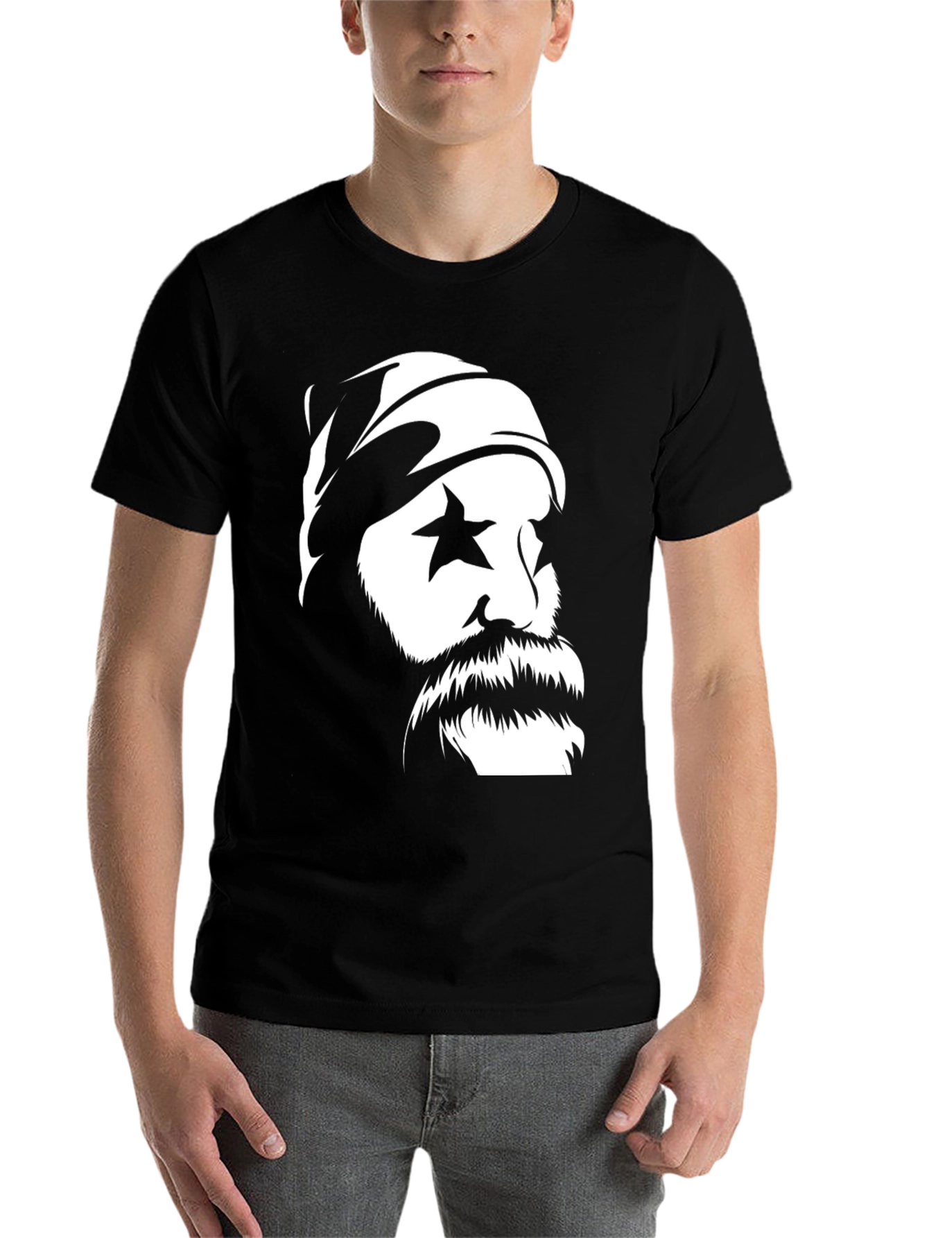 Black Cool Graphic Tee: Star Eyed Bearded Man view 7