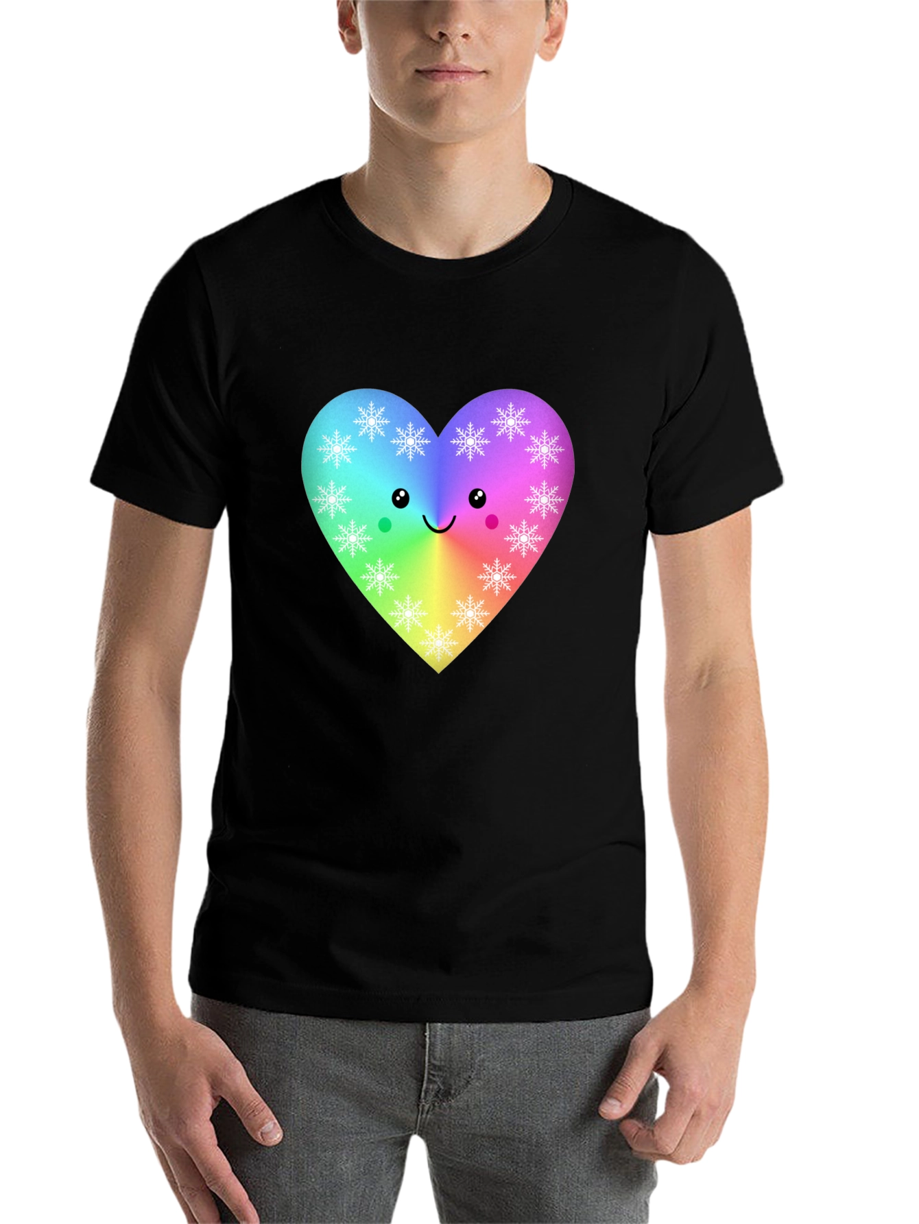 Black Rainbow Heart Snowflake T-Shirt view 7