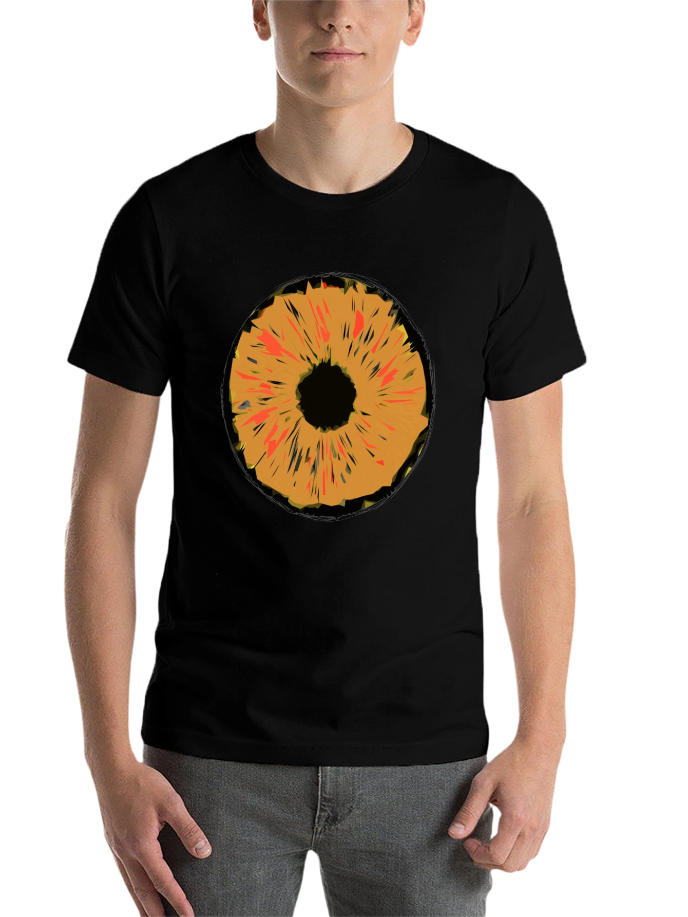 Black Abstract Orange Iris Graphic Black T-Shirt view 7