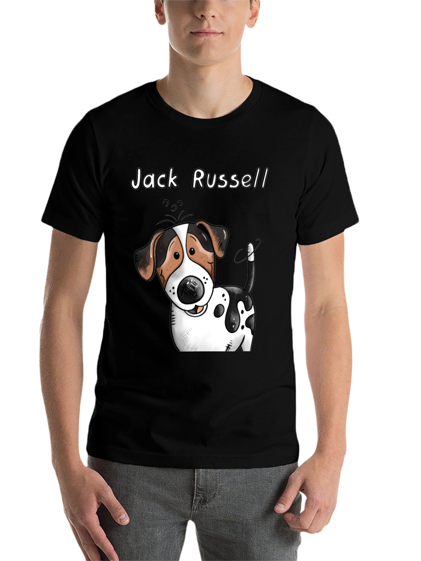 Black Jack Russell Dog Cartoon Graphic T-Shirt view 7