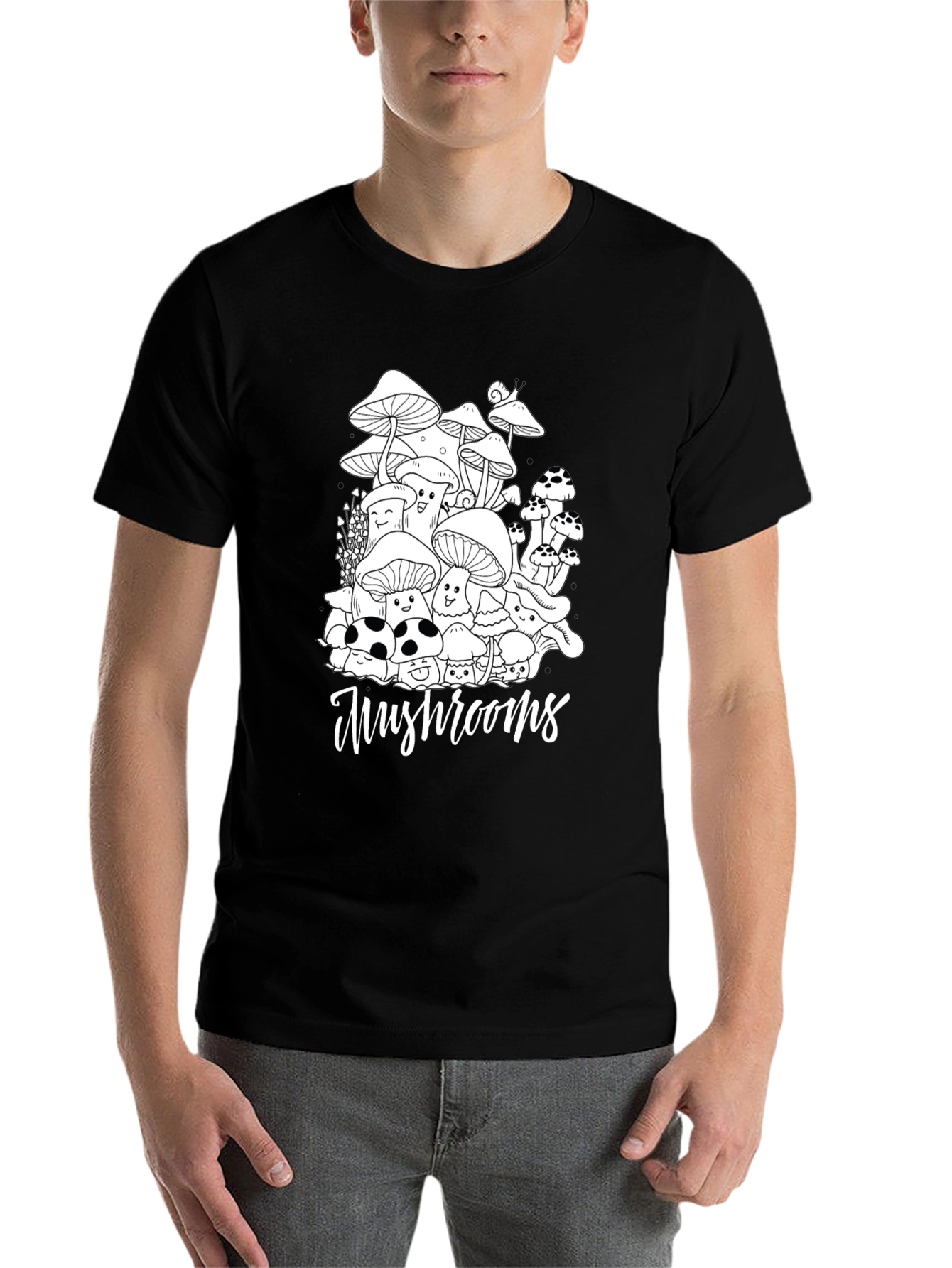 Black Mushroom Graphic Tee - Black Cotton Casual T-Shirt view 7