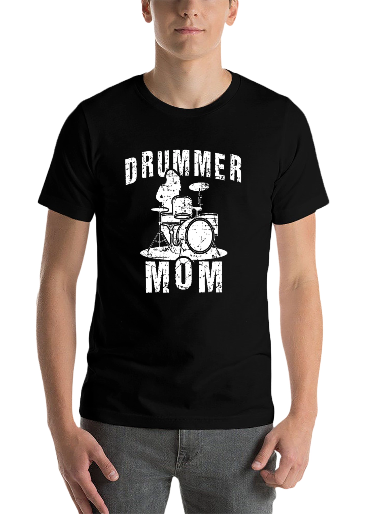 Black Drummer Mom Graphic T-Shirt - Black view 7