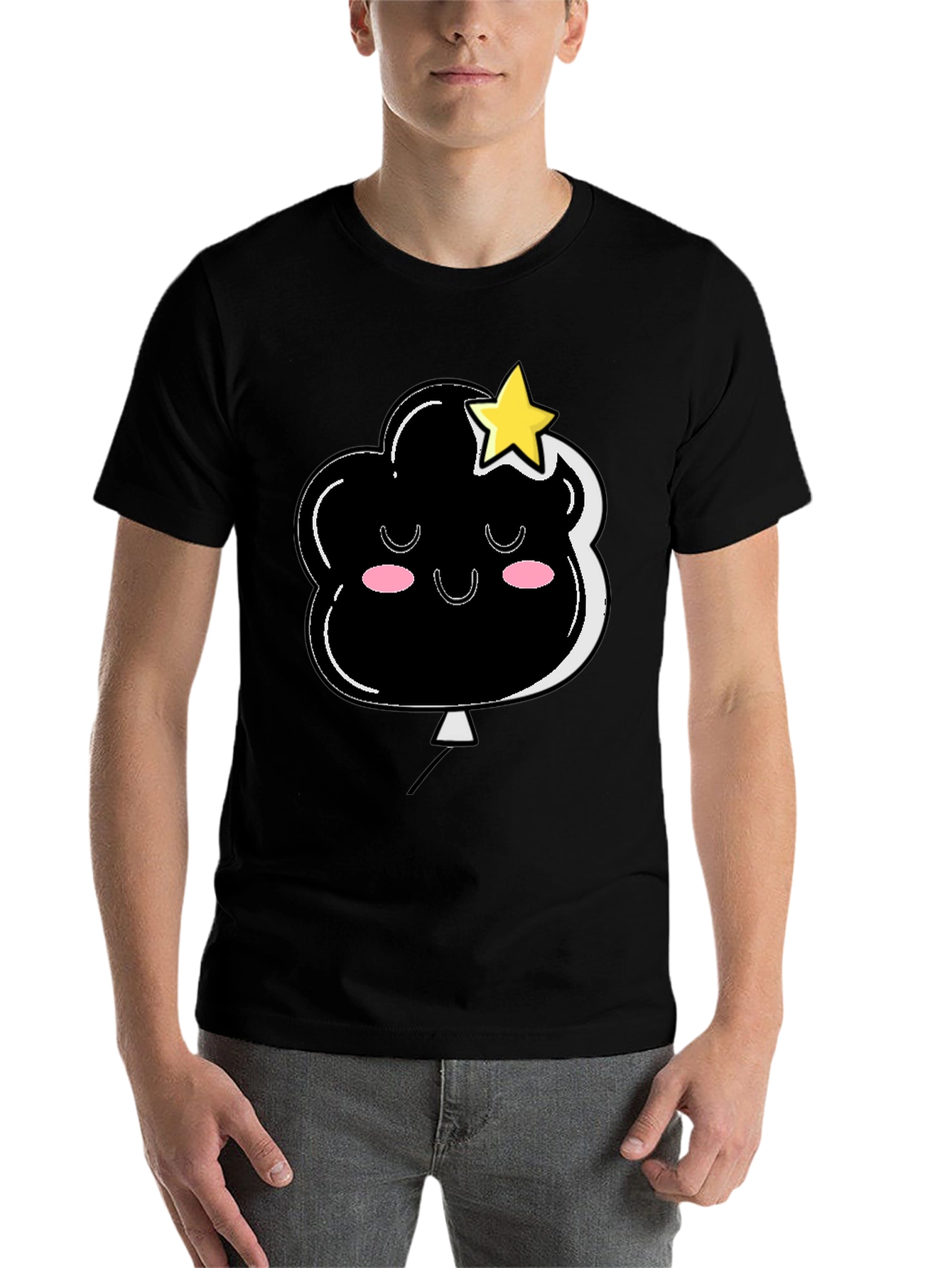 Black Cute Cloud & Star Graphic Black T-Shirt view 7