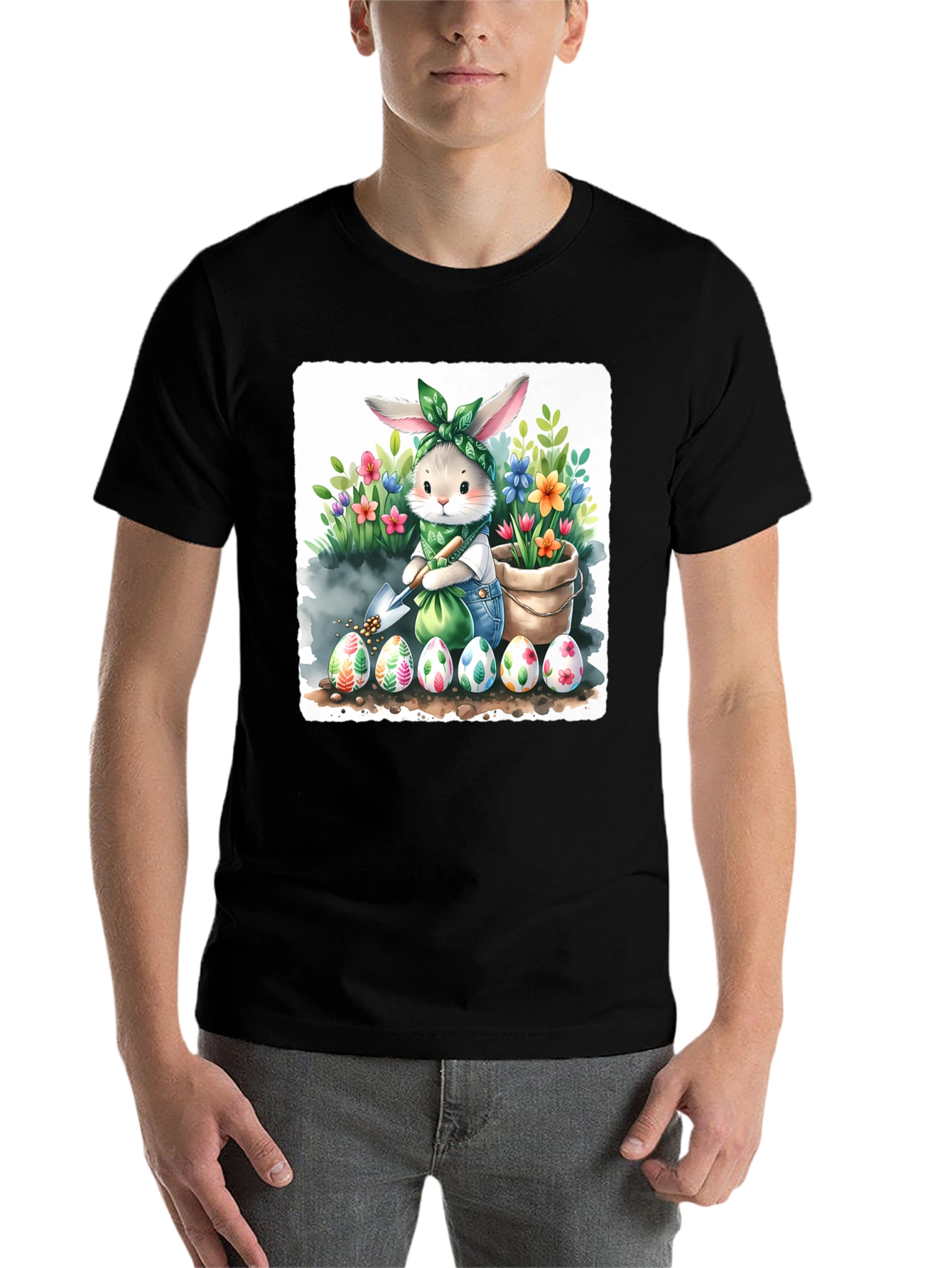 Black Easter Bunny Gardening T-Shirt view 7