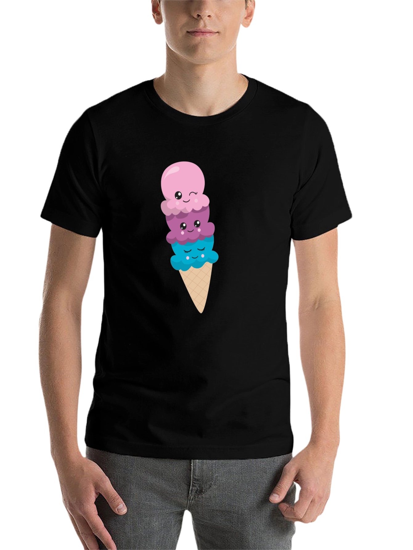 Black Cute Ice Cream Cone Graphic Tee - Black T-Shirt view 7