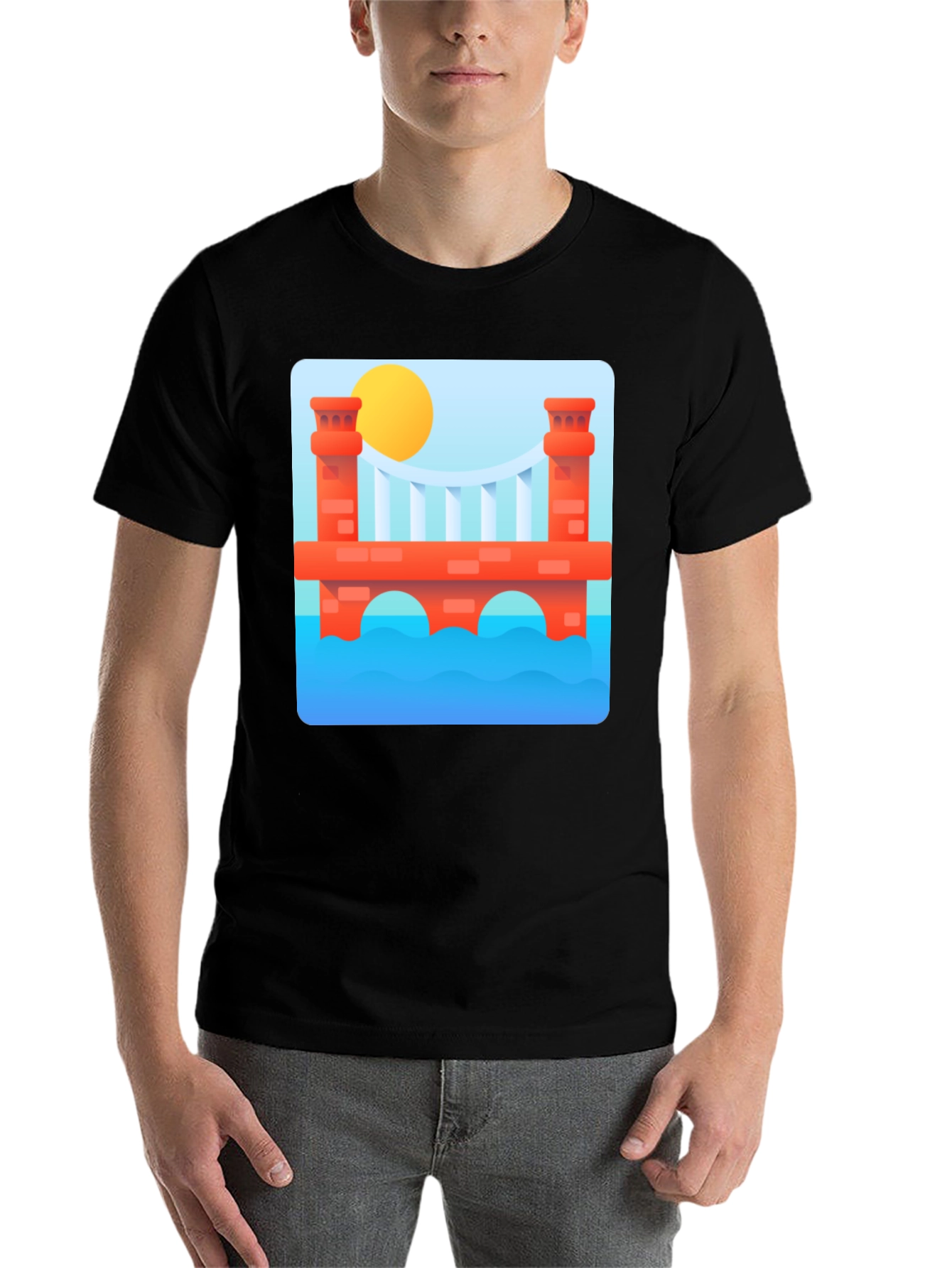 Black Abstract Bridge Graphic T-Shirt view 7