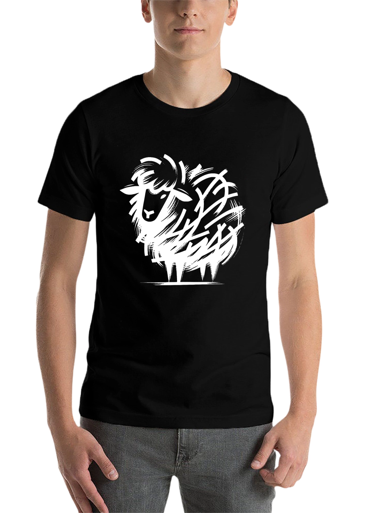 Black Abstract Sheep Graphic Tee - Black Cotton Blend view 7