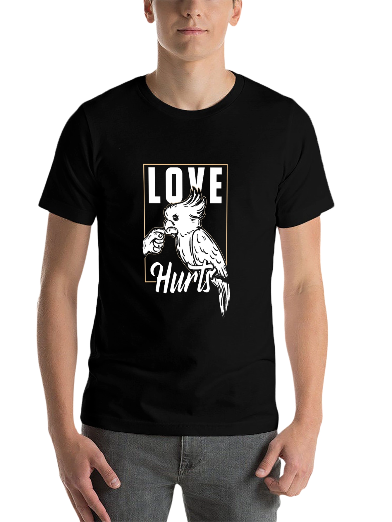 Black Love Hurts Parrot T-Shirt -  Black Graphic Tee view 7