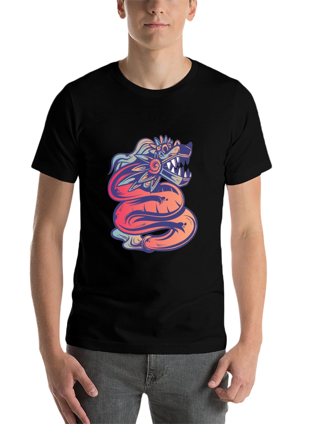 Black Quetzalcoatl Graphic Tee - Mythical Serpent Design view 7