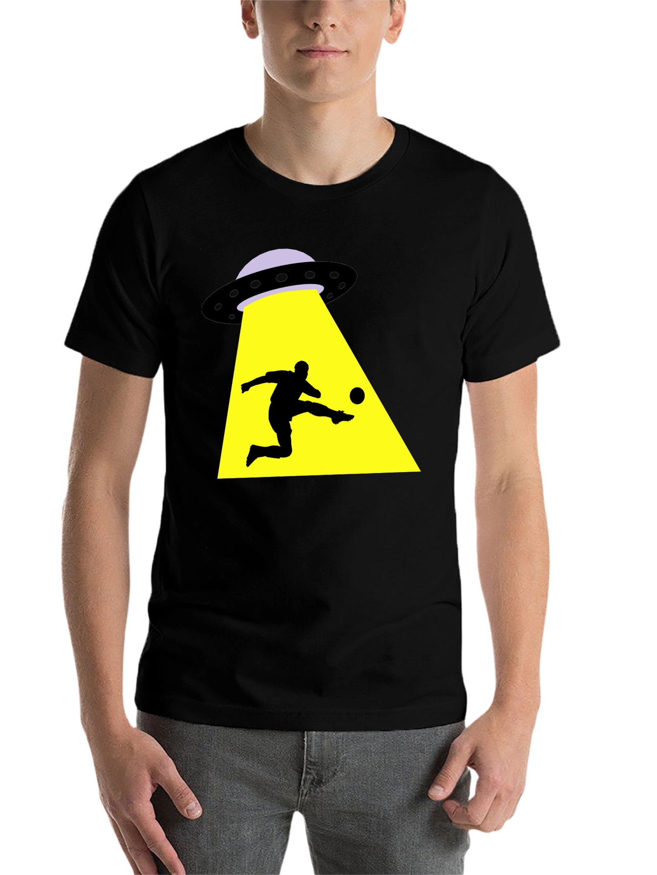 Black Alien Abduction Soccer T-Shirt - Black Cotton Tee view 7