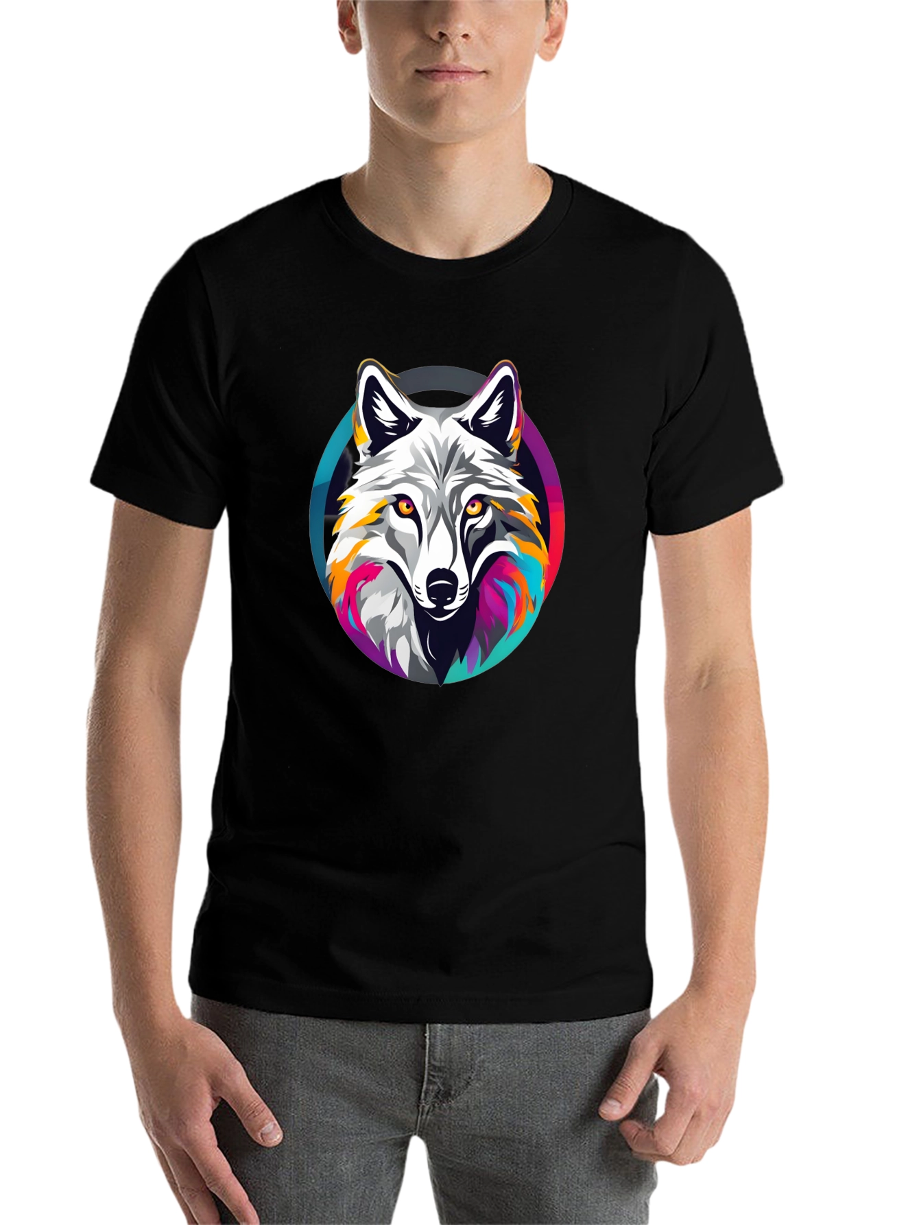 Black Wolf Graphic Tee - Stylish Men's Black T-Shirt view 7