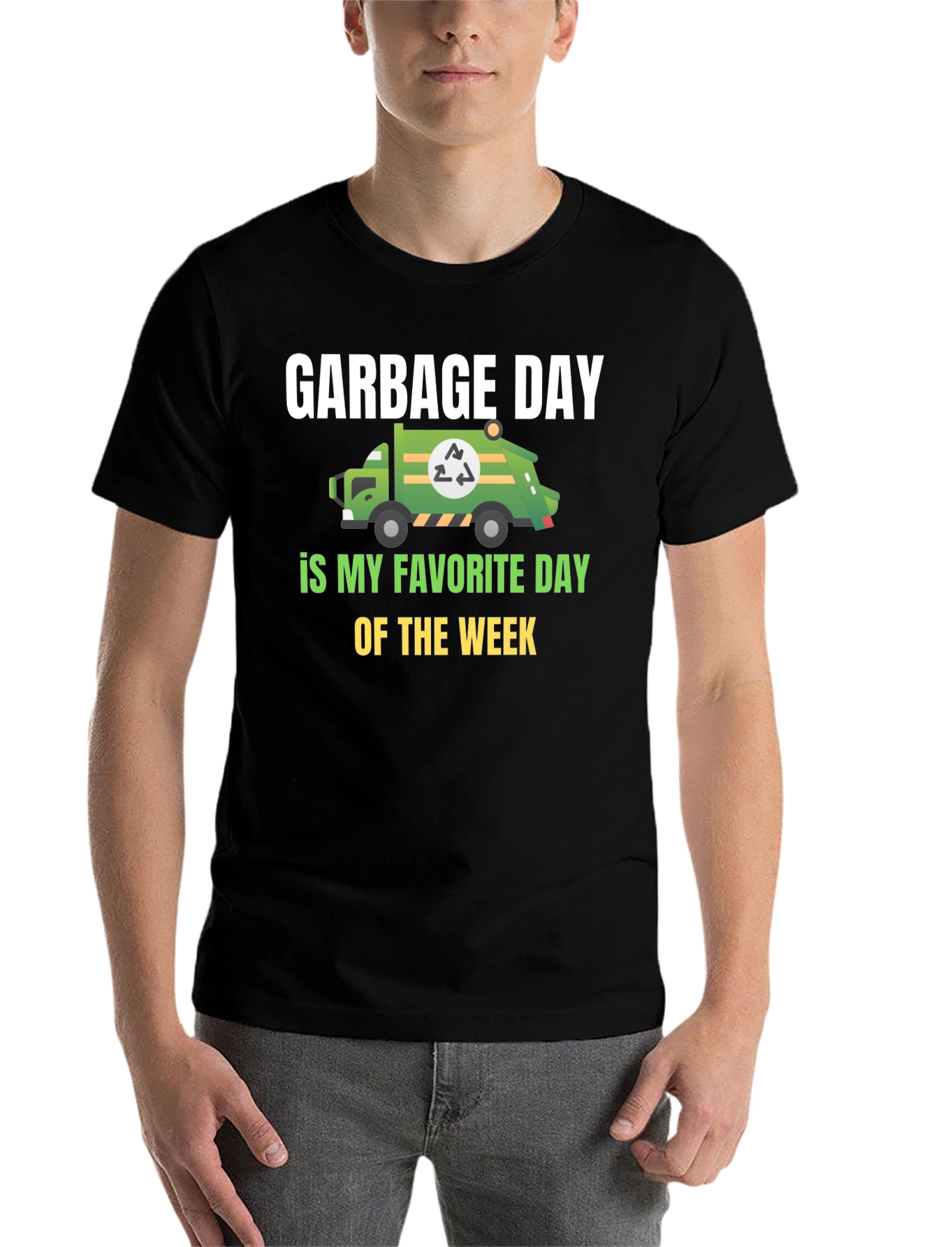 Black Garbage Day T-Shirt - Recycling Truck Tee view 7
