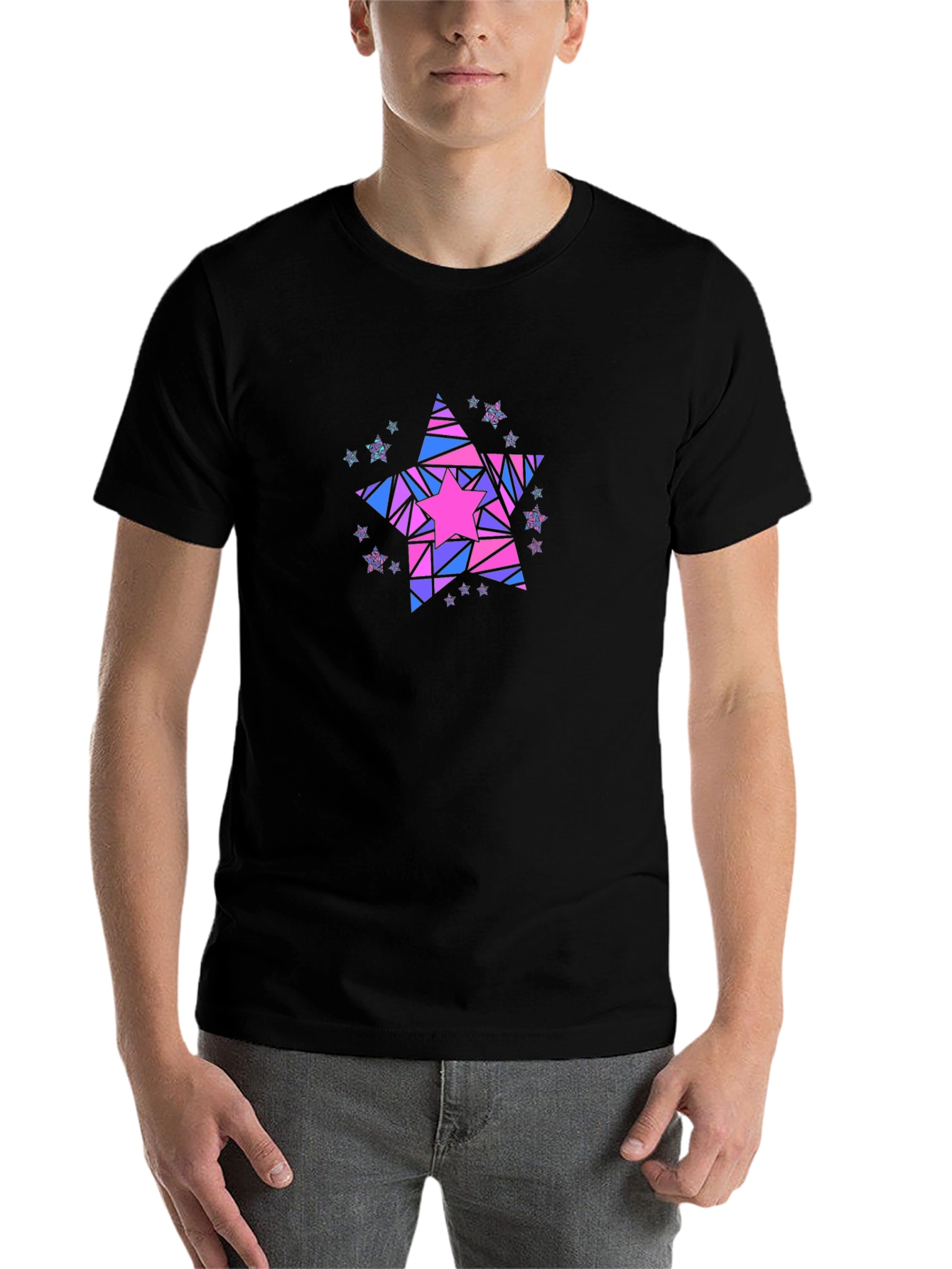 Black Geometric Star Graphic T-Shirt - Black view 7