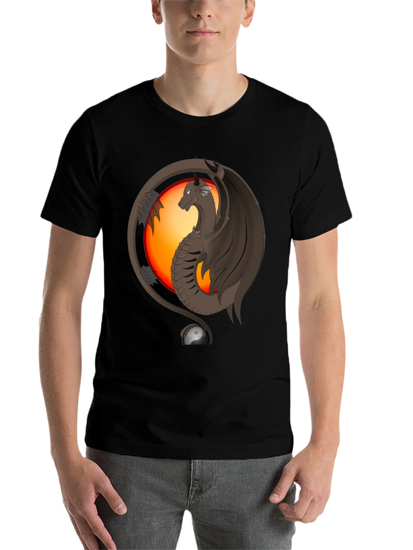 Black Dragon Yin Yang Graphic Print T-Shirt view 7
