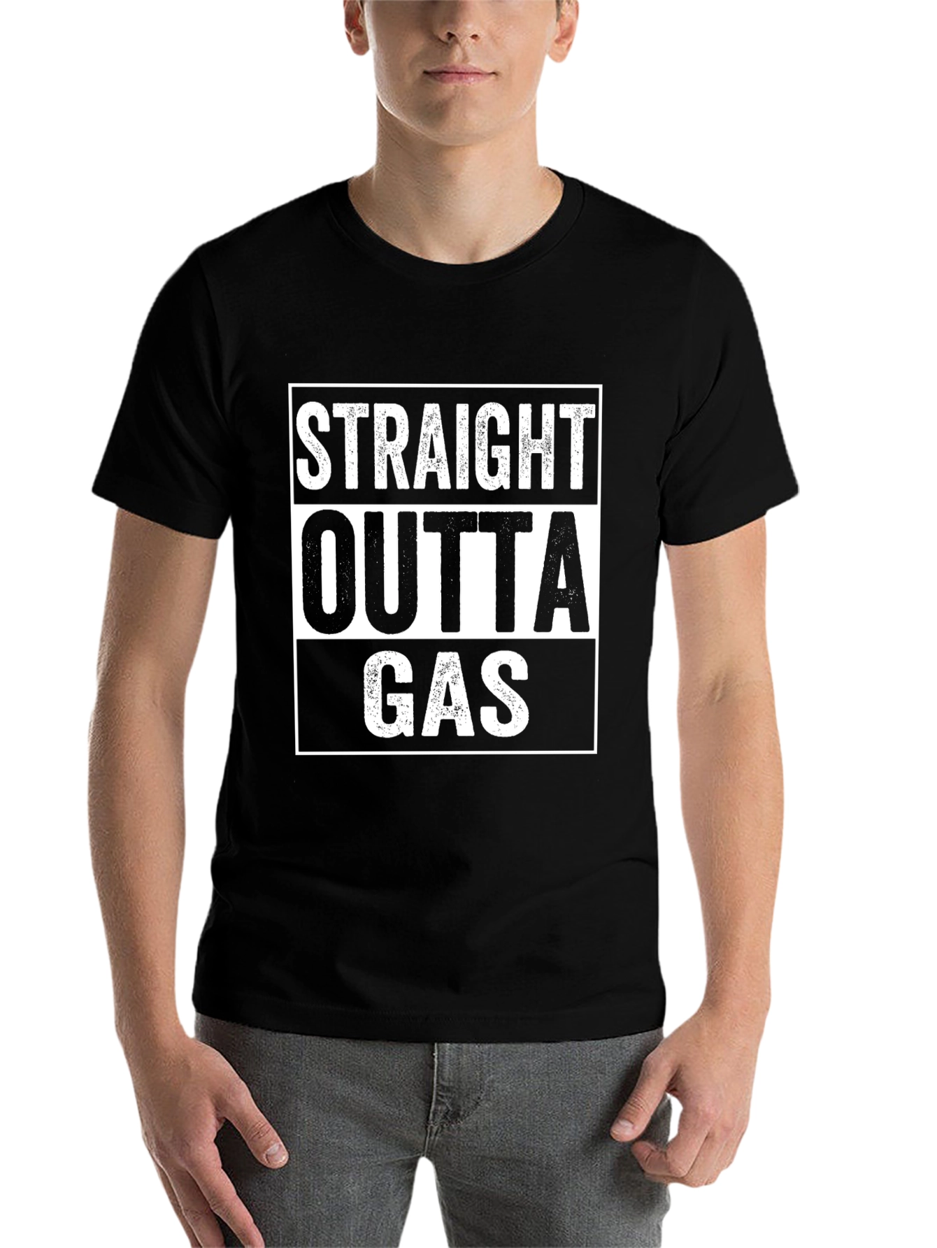 Black Straight Outta Gas Funny Graphic T-Shirt view 7