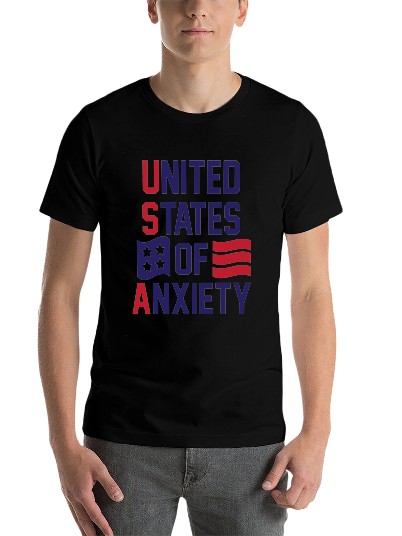 Black United States of Anxiety Graphic T-Shirt view 7