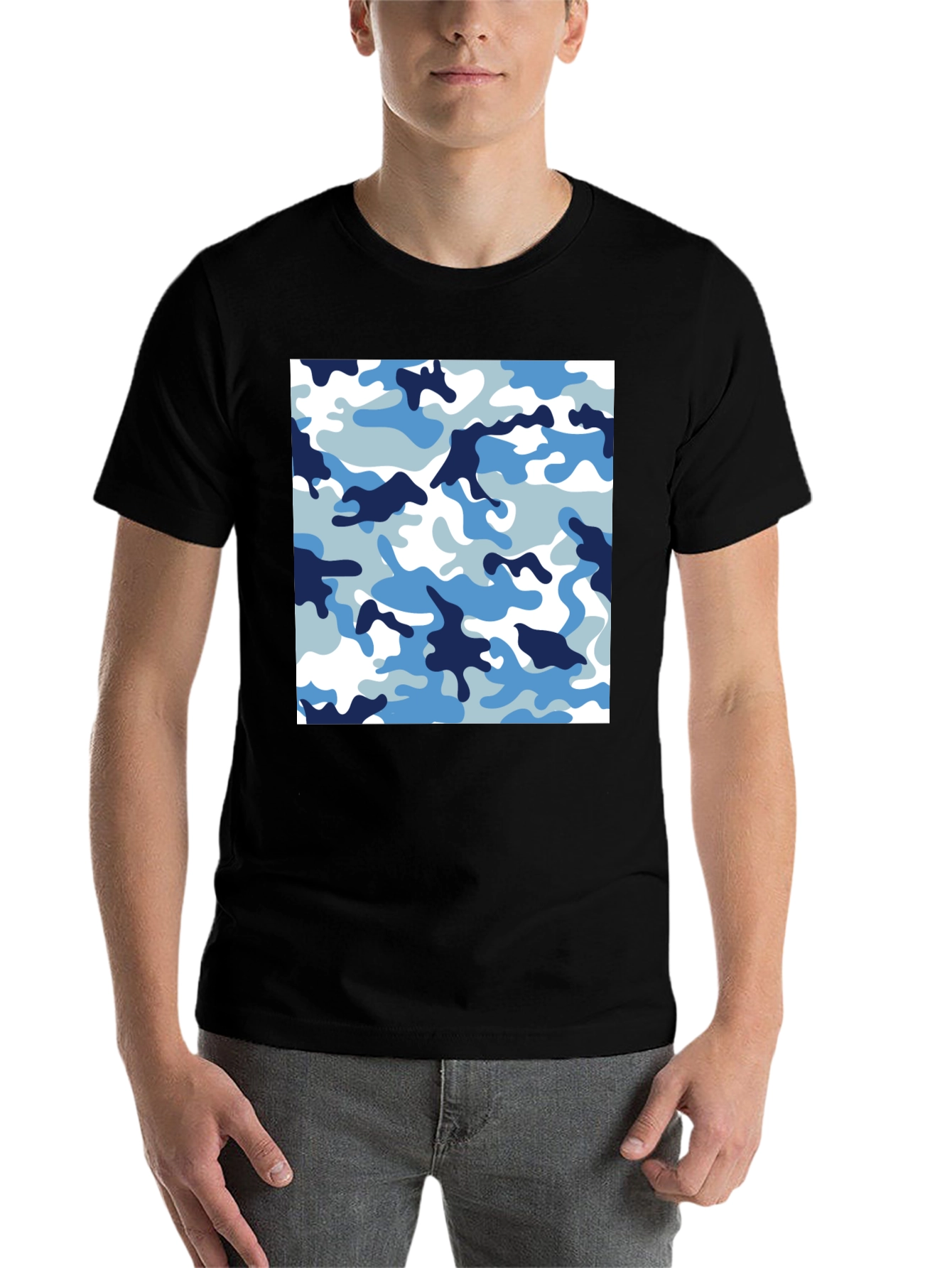 Black Blue Camo Crew Neck T-Shirt view 7