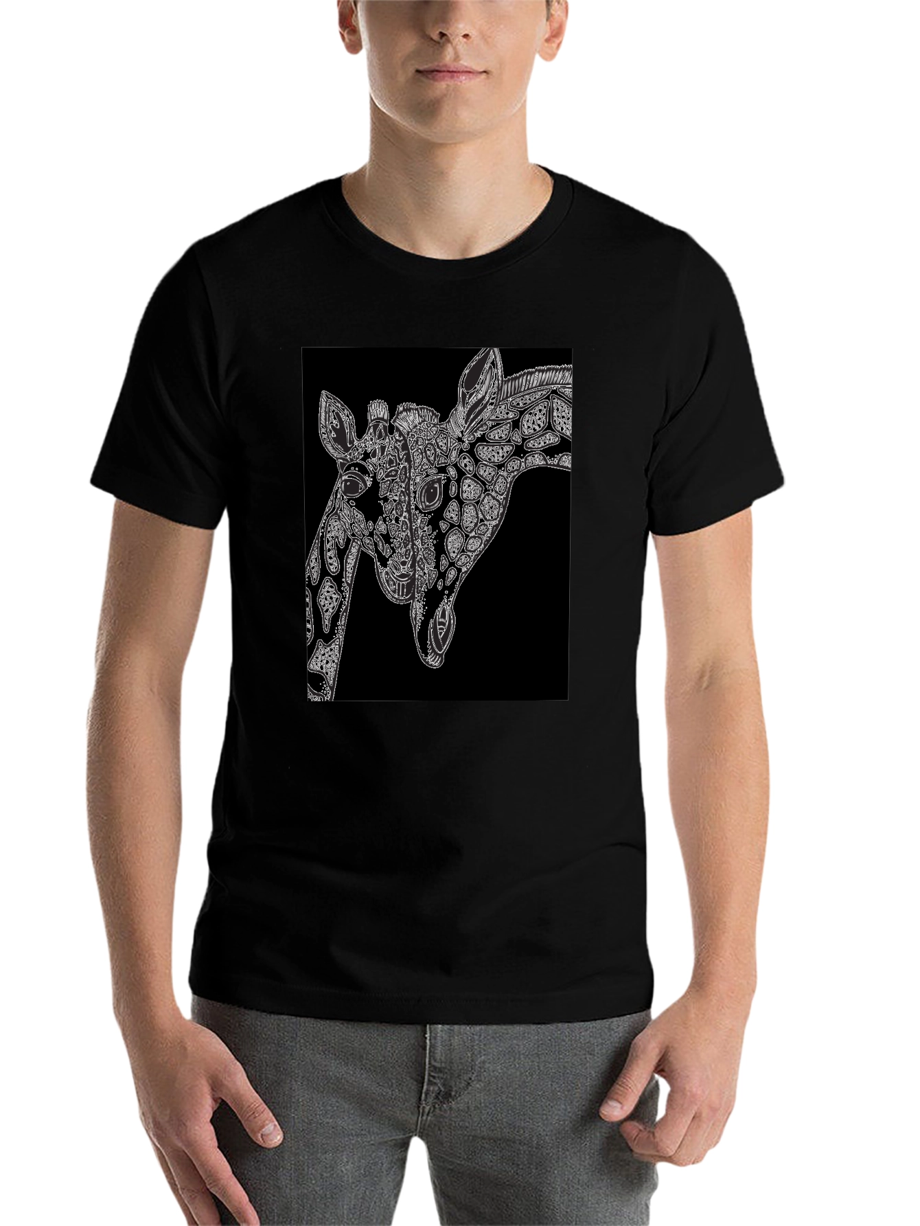 Black Giraffe Art Black T-Shirt - Unique Graphic Tee view 7
