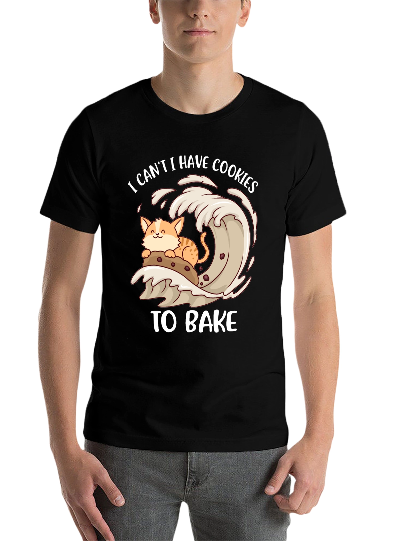 Black Cute Cat Baking Cookies T-Shirt view 7