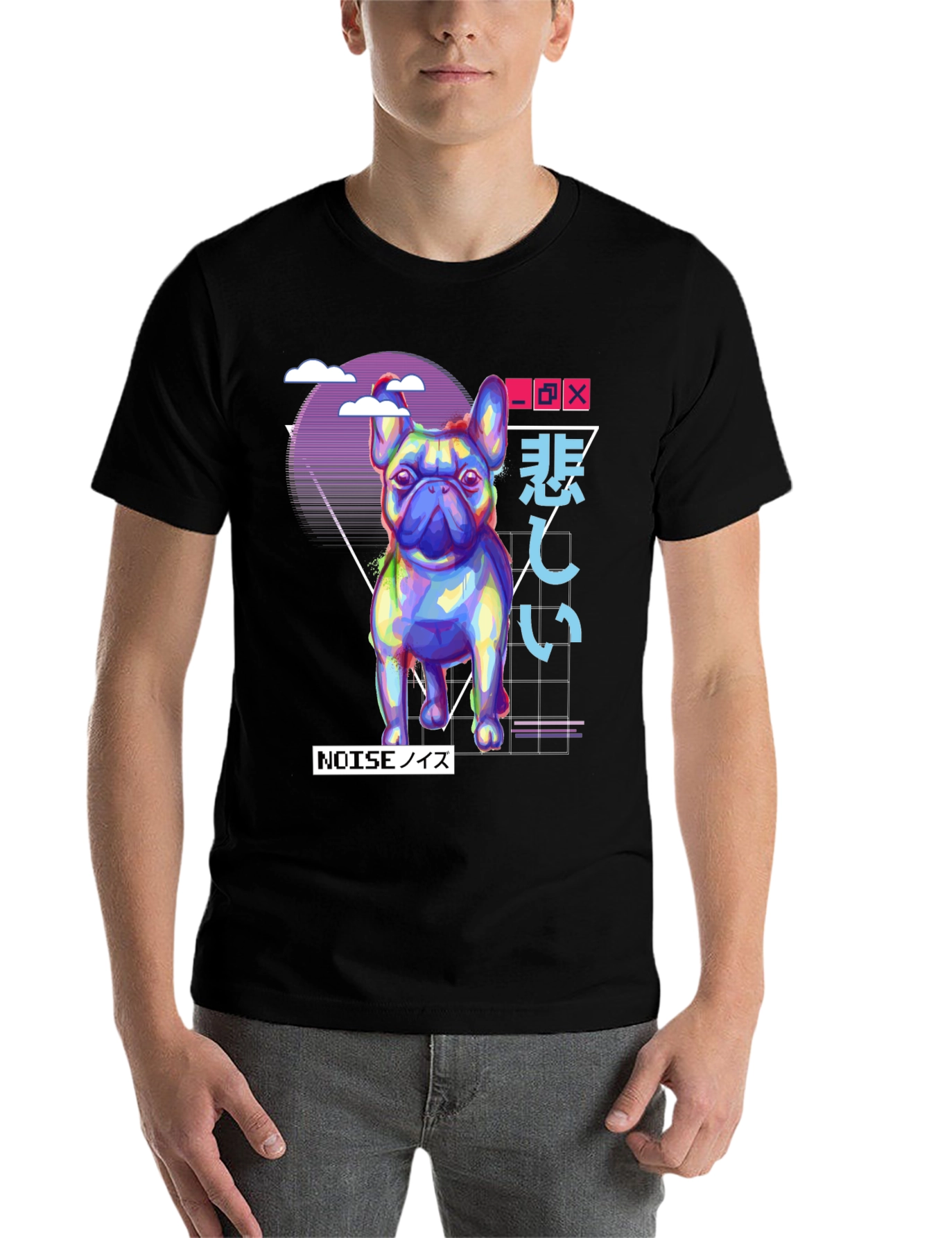 Black Vaporwave French Bulldog Graphic Tee - Black view 7