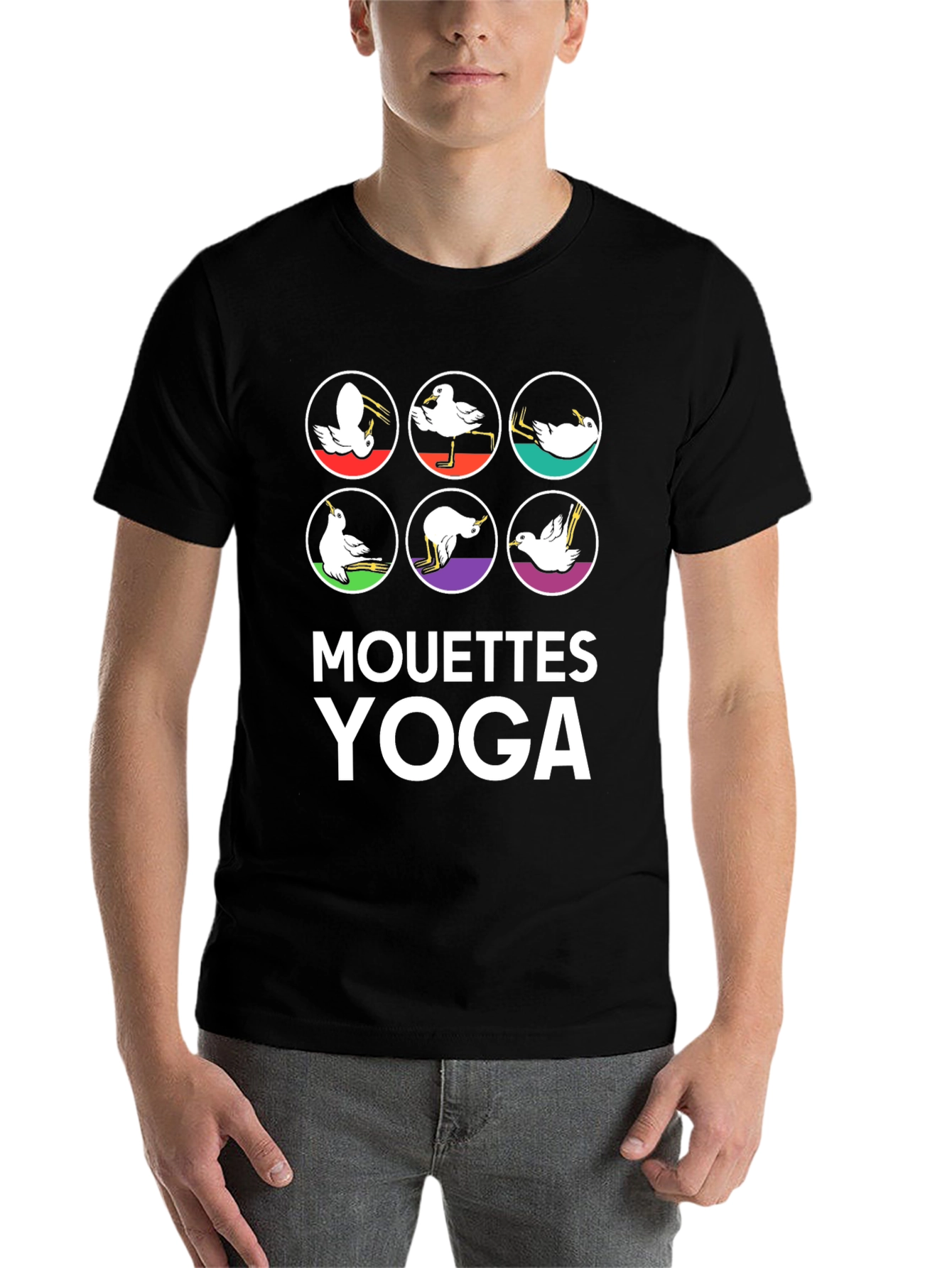 Black Mouettes Yoga Graphic T-Shirt - Bird Pose Tee view 7