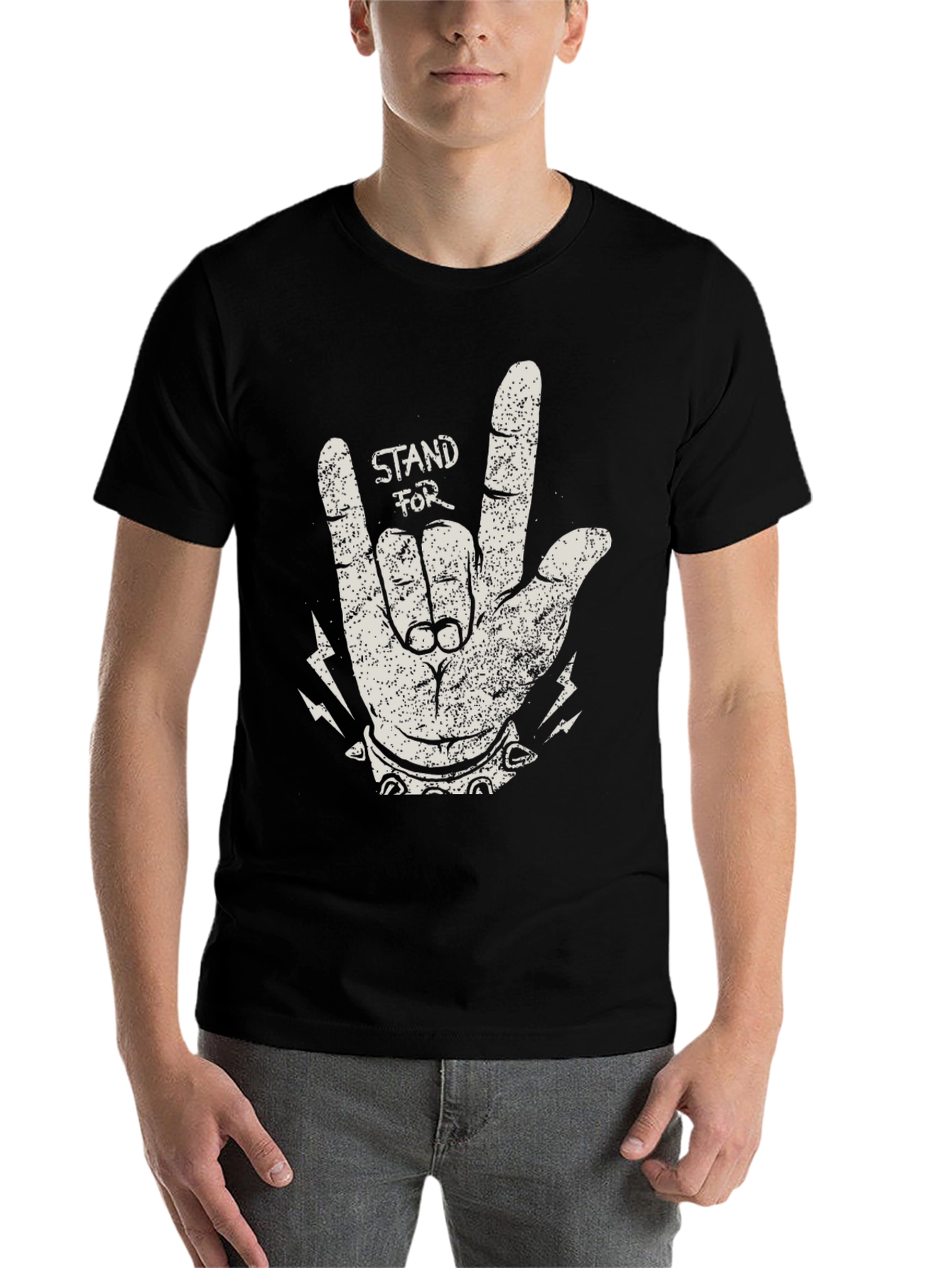 Black Stand For Rock Graphic Black T-Shirt view 7