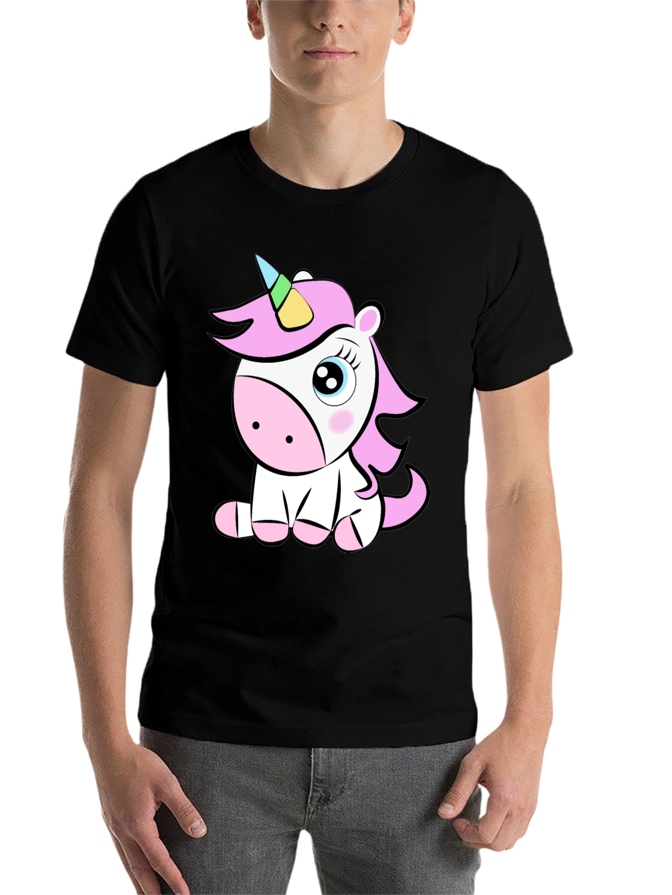 Black Cute Unicorn Graphic T-Shirt - Black Cotton Tee view 7