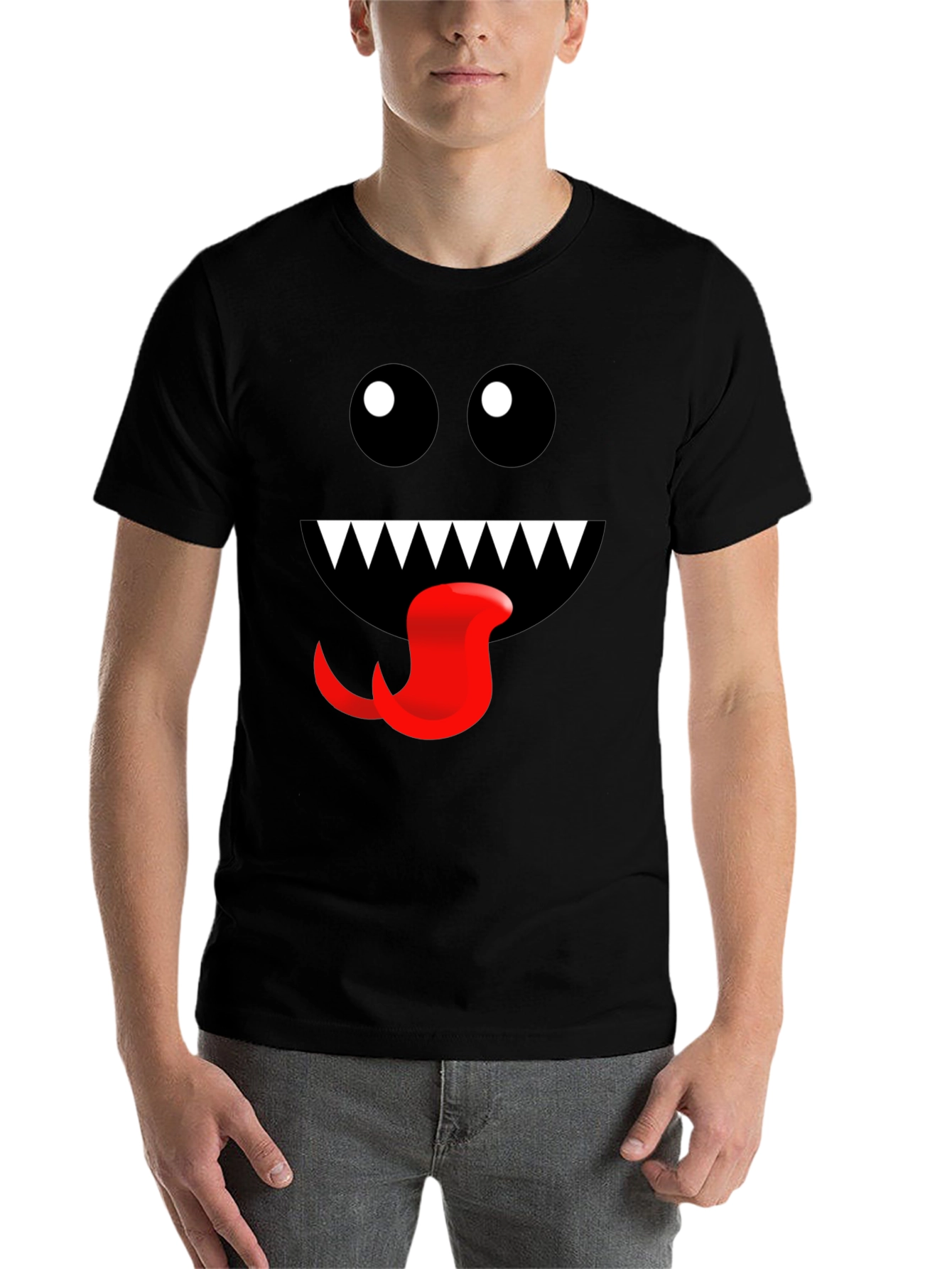 Black Monster Face Graphic Tee - Fun Black T-Shirt view 7