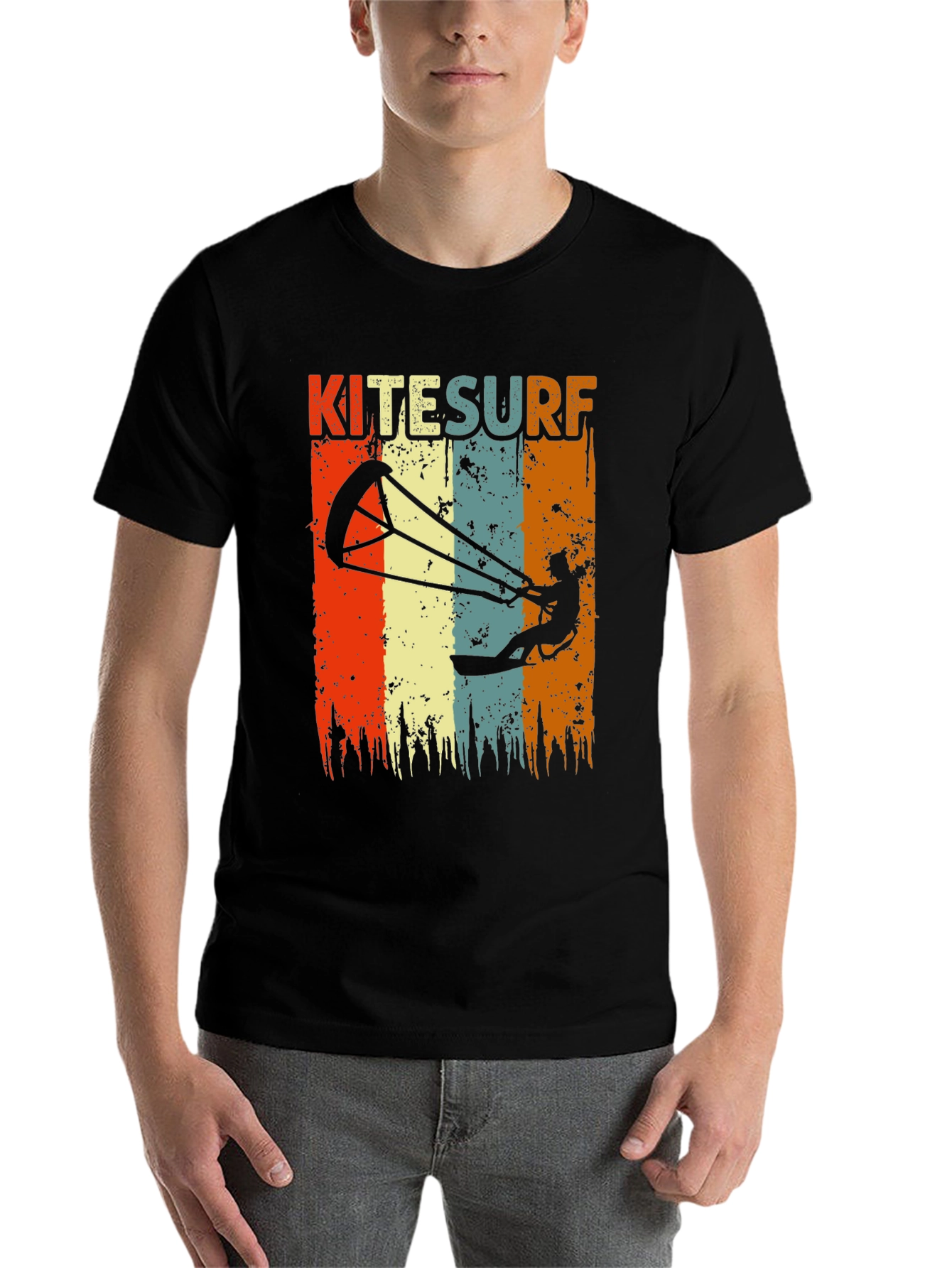 Black Kitesurf Retro Graphic T-Shirt | Vintage Style Surfing Tee view 7