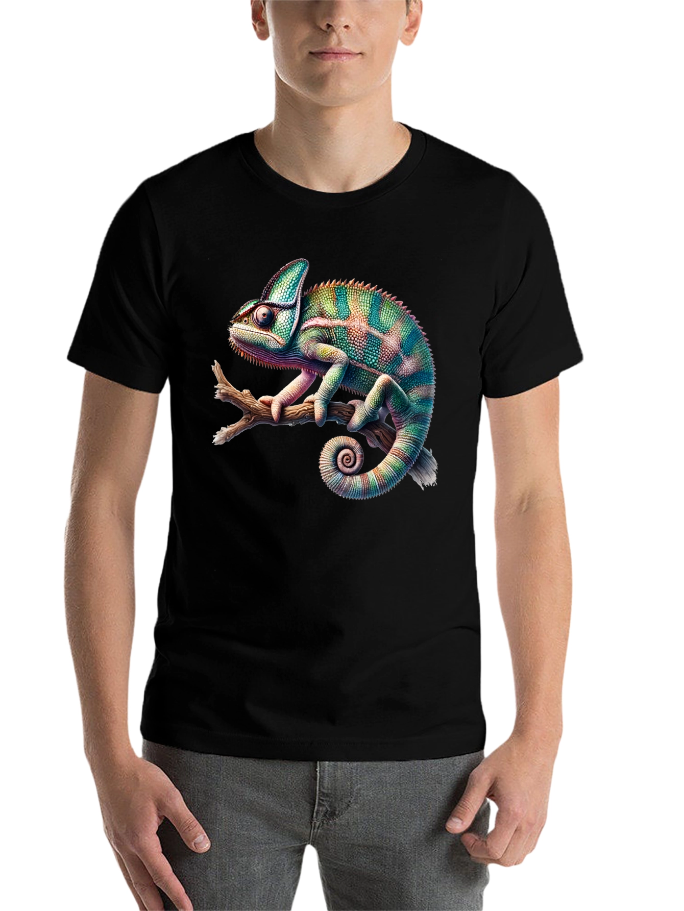 Black Chameleon Print Black T-Shirt view 7