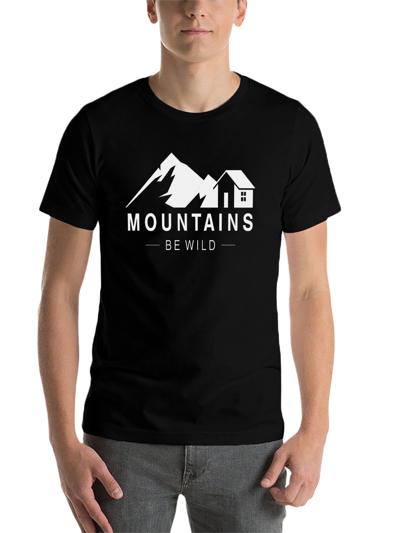 Black Mountains Be Wild Graphic Tee - Black Cotton T-Shirt view 7