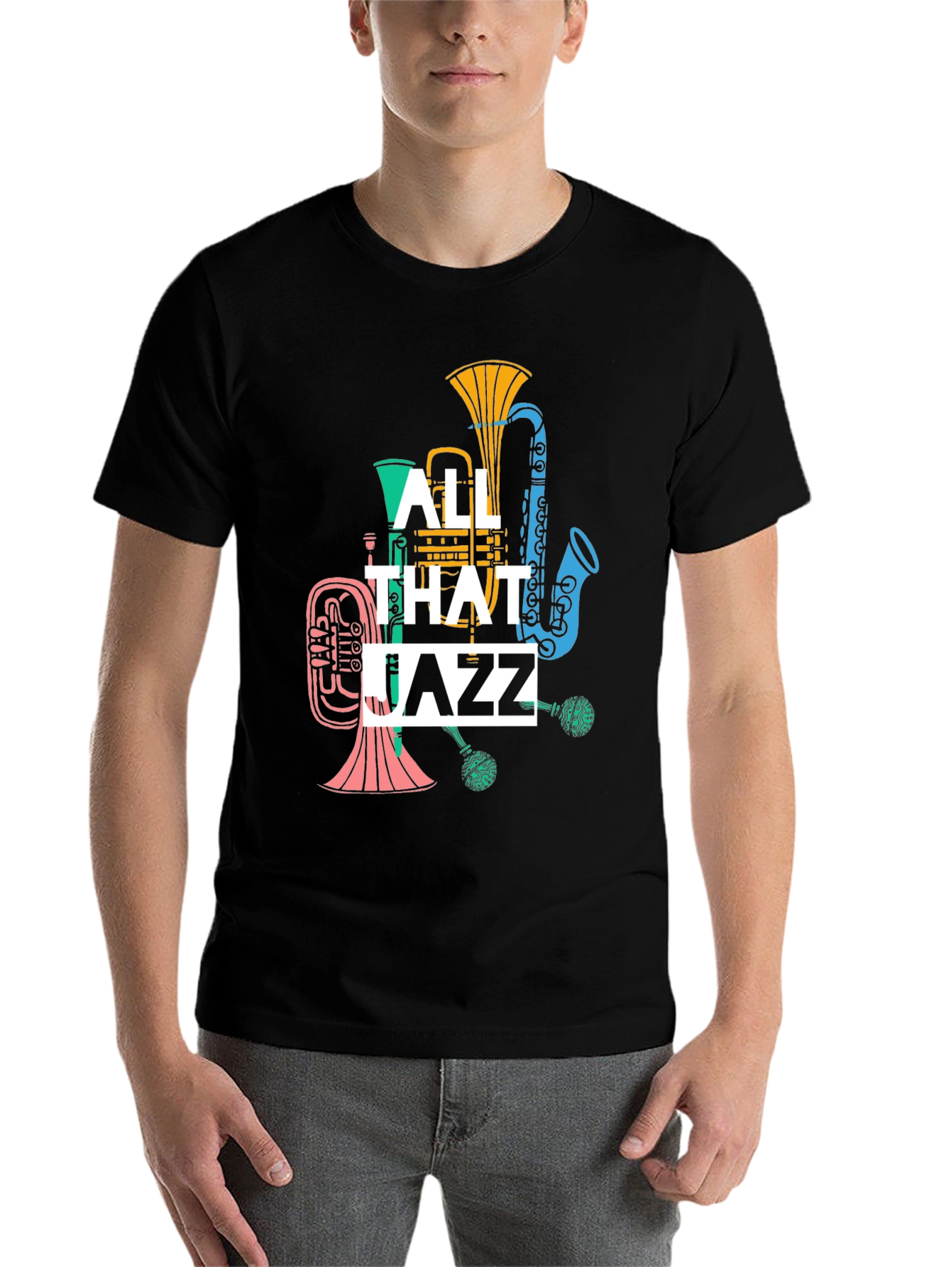 Black All That Jazz Graphic T-Shirt - Musical Instrument Design view 7