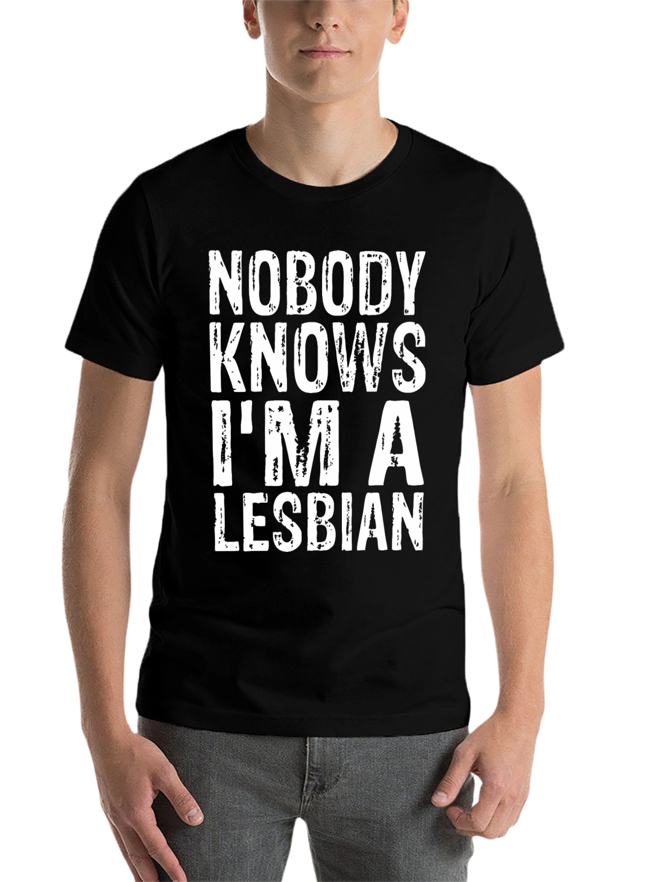 Black Nobody Knows I'm A Lesbian Graphic T-Shirt view 7