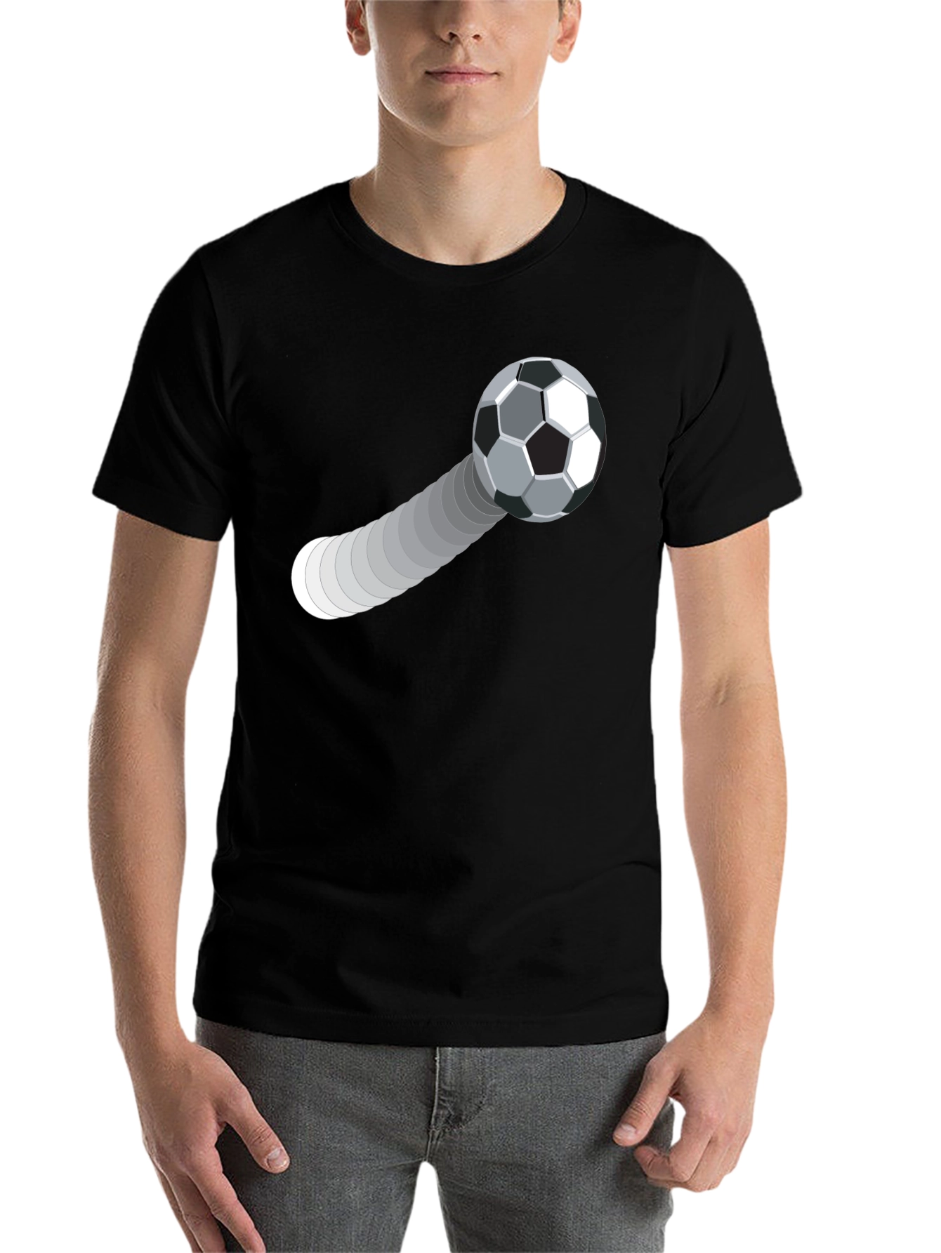Black Soccer Ball Trajectory Graphic Tee - Black Cotton T-Shirt view 7