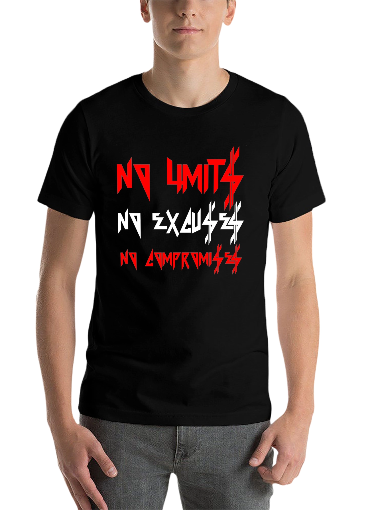 Black Motivational Black T-Shirt: No Limits, No Excuses! view 7