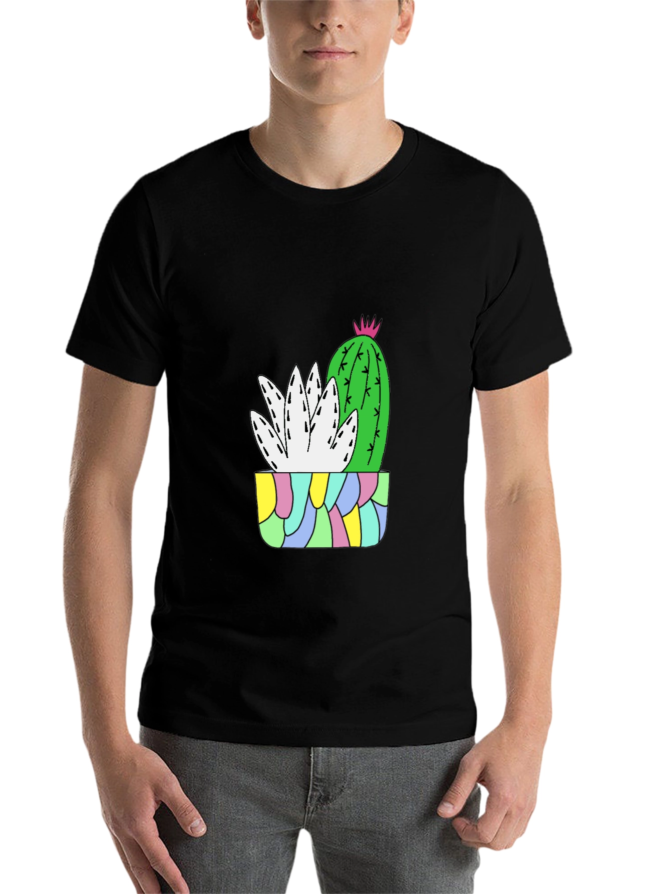 Black Cactus Plant Graphic Tee - Black Cotton T-Shirt view 7