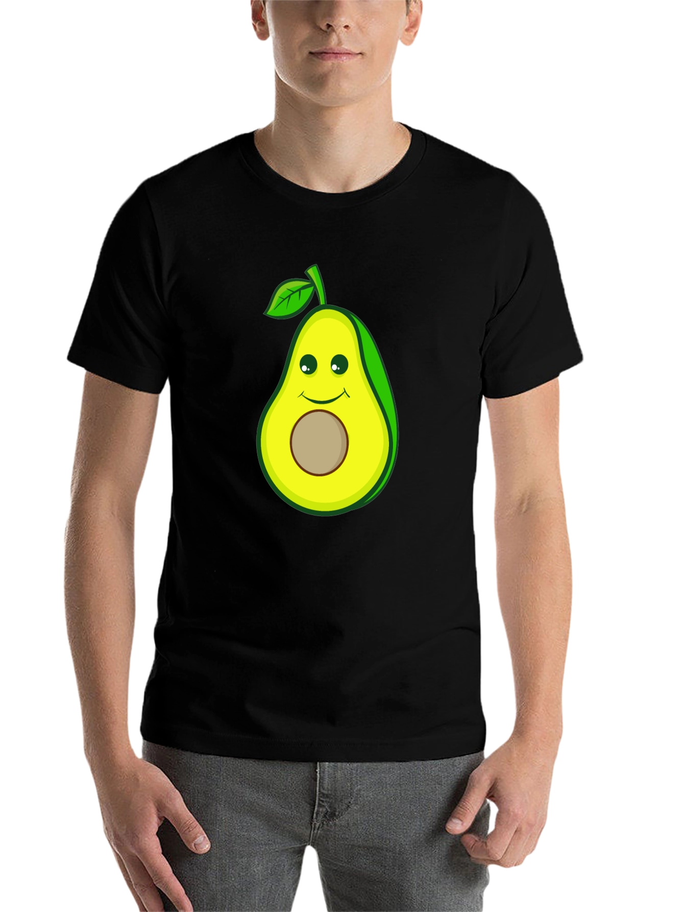 Black Funny Avocado Cartoon Graphic Tee - Black Cotton T-Shirt view 7