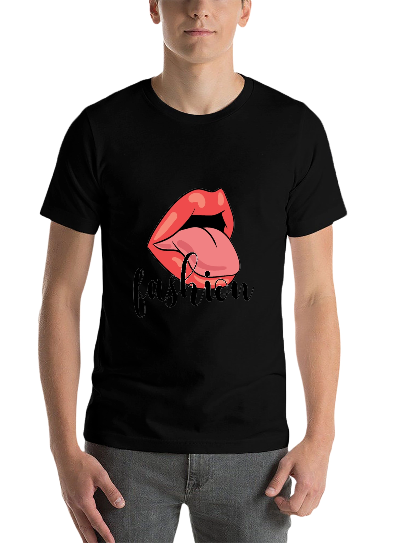 Black Fashion Lips Graphic T-Shirt view 7