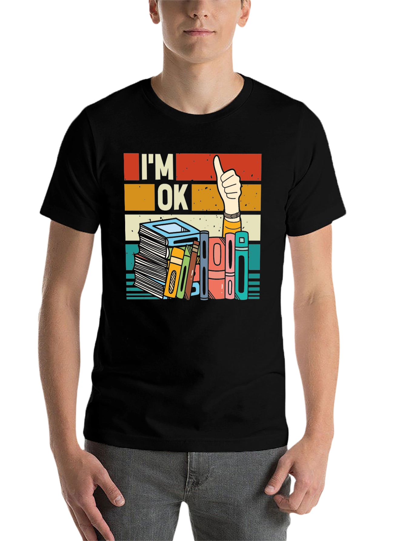 Black I'm OK T-Shirt - Book Lover Design view 7