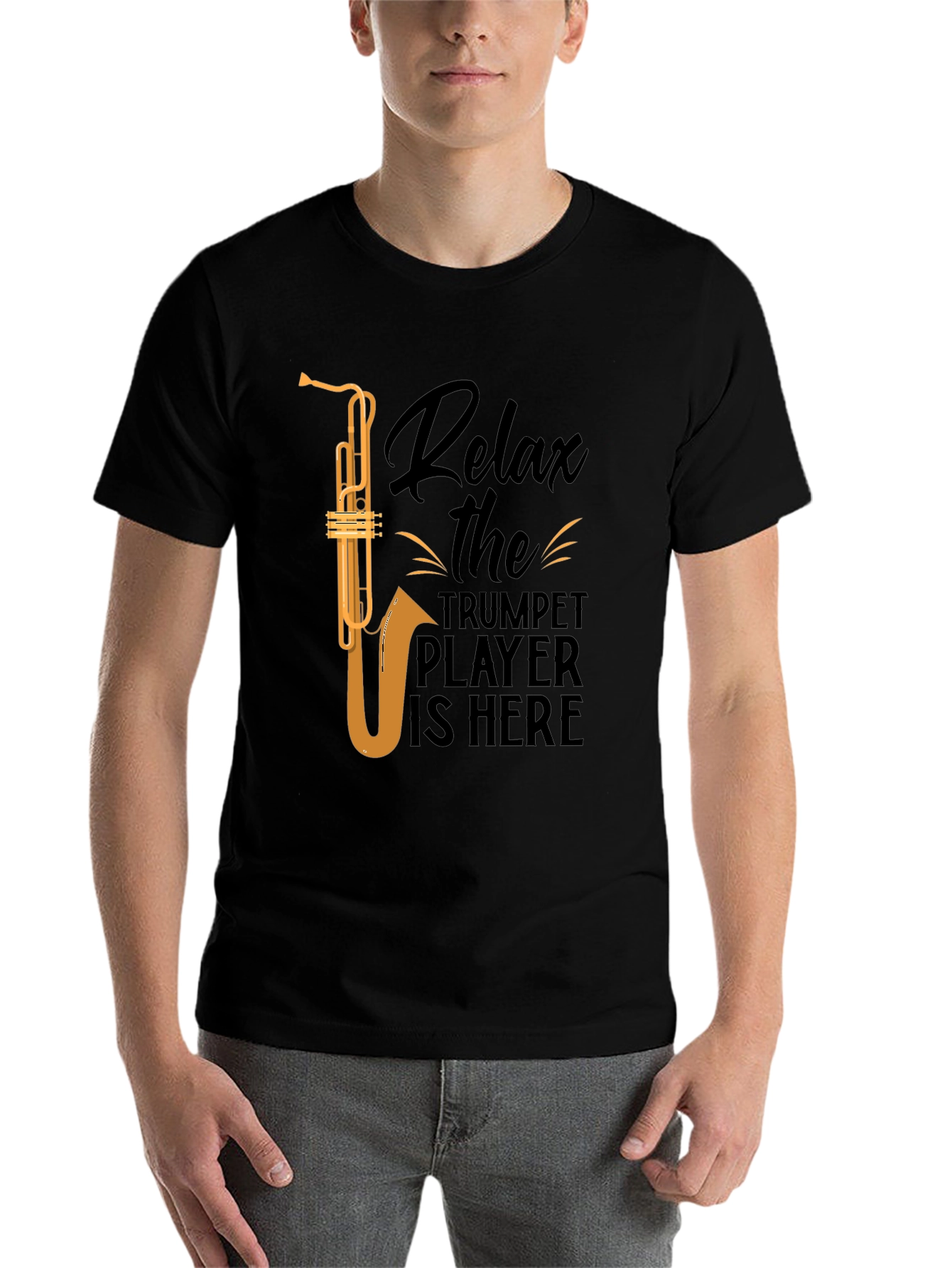 Black Relax Trumpet Player Graphic T-Shirt - Black view 7